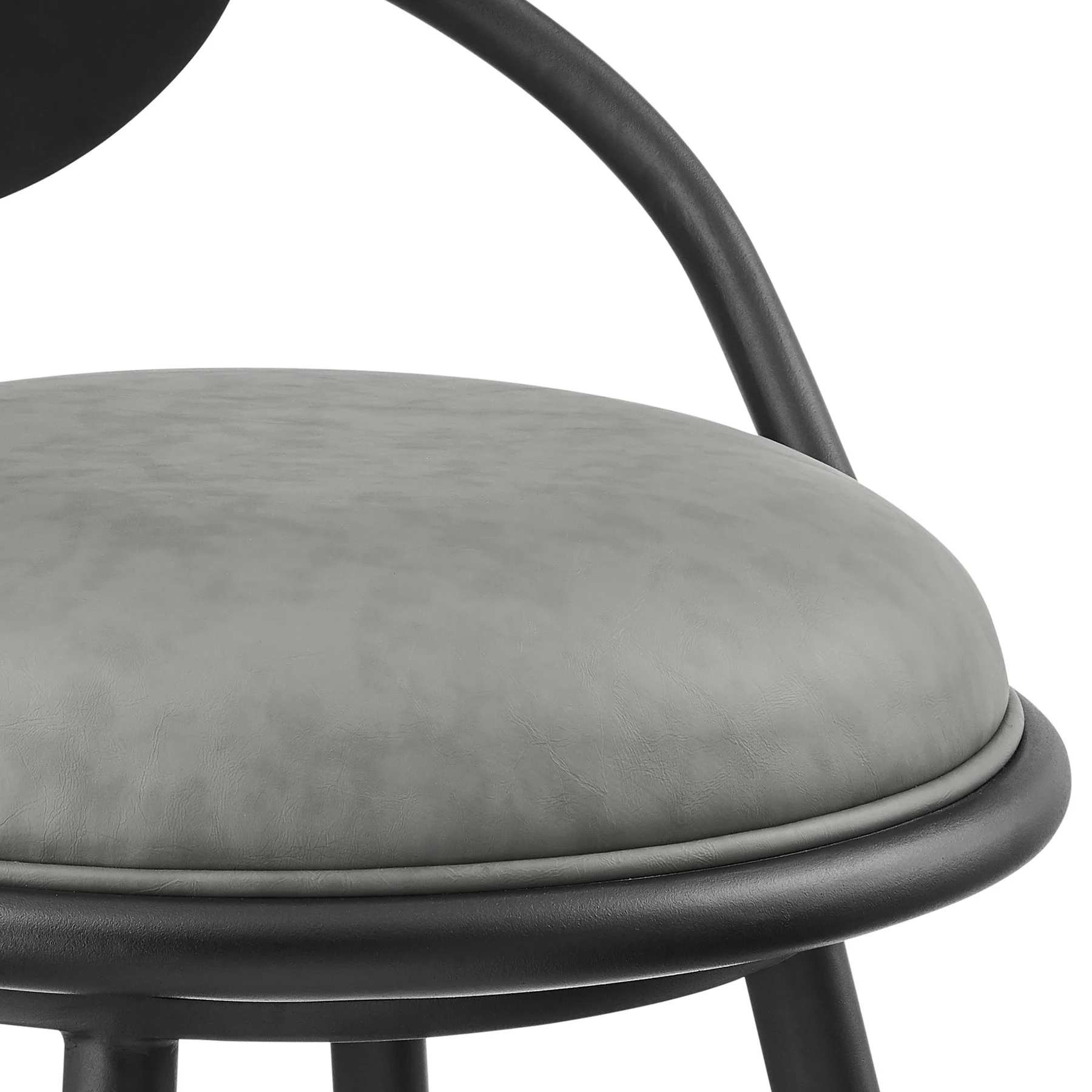Carnation 30" Swivel Bar Stool in Black Iron with Vintage Gray Faux Leather and Black Wood Back - Image 6
