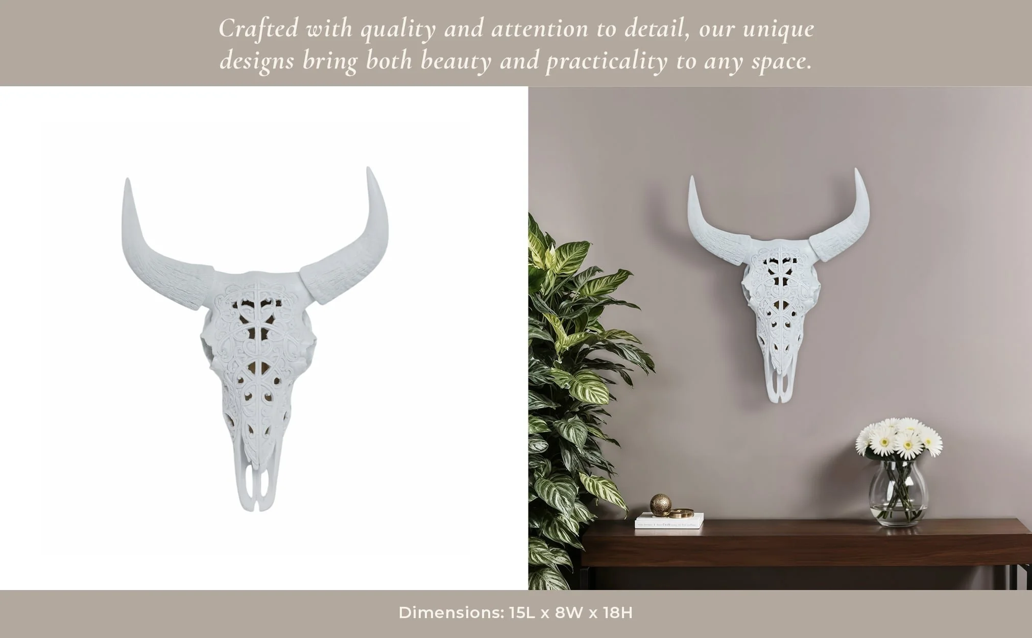 Carved White Bull Skull 18" Kd - Image 10
