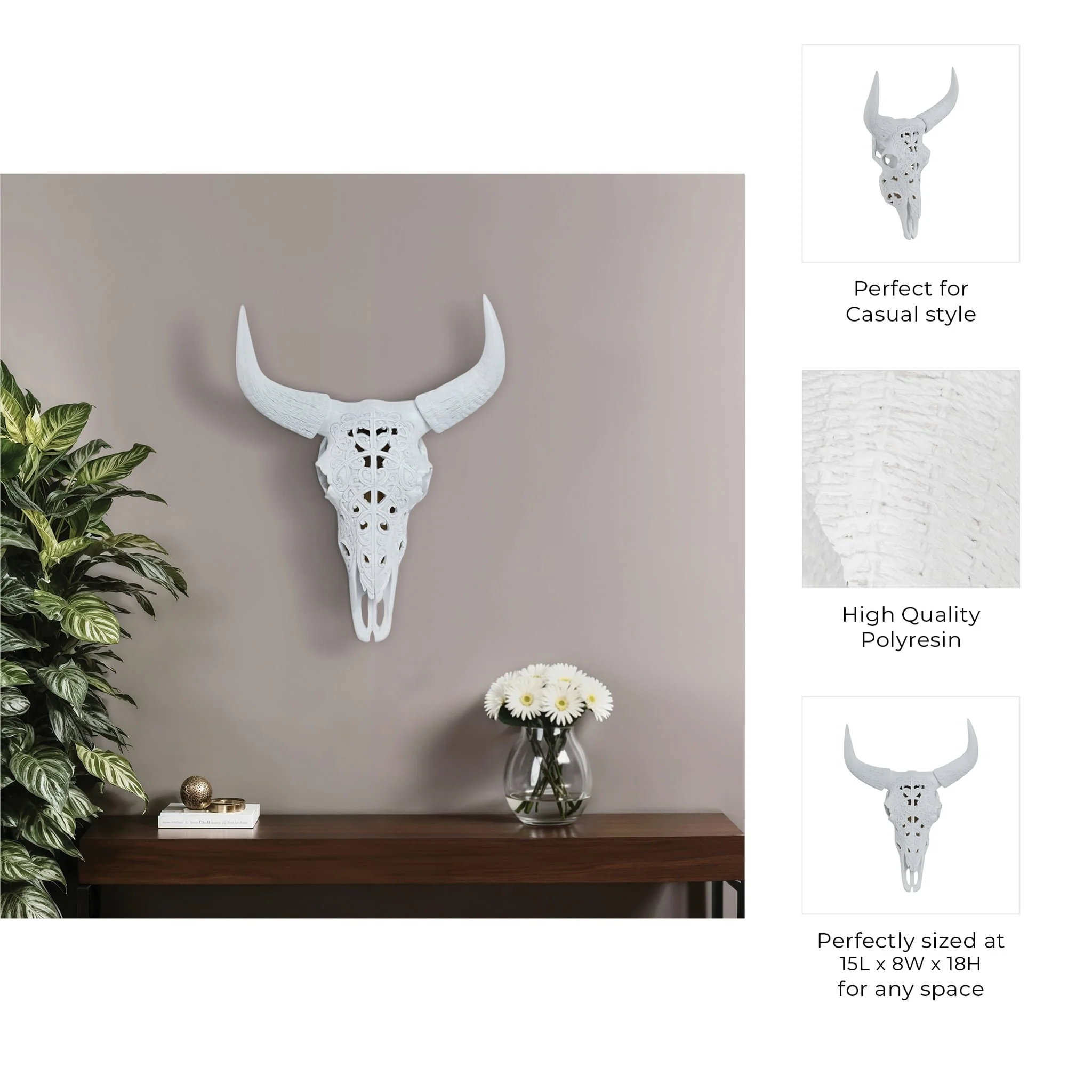 Carved White Bull Skull 18" Kd - Image 8