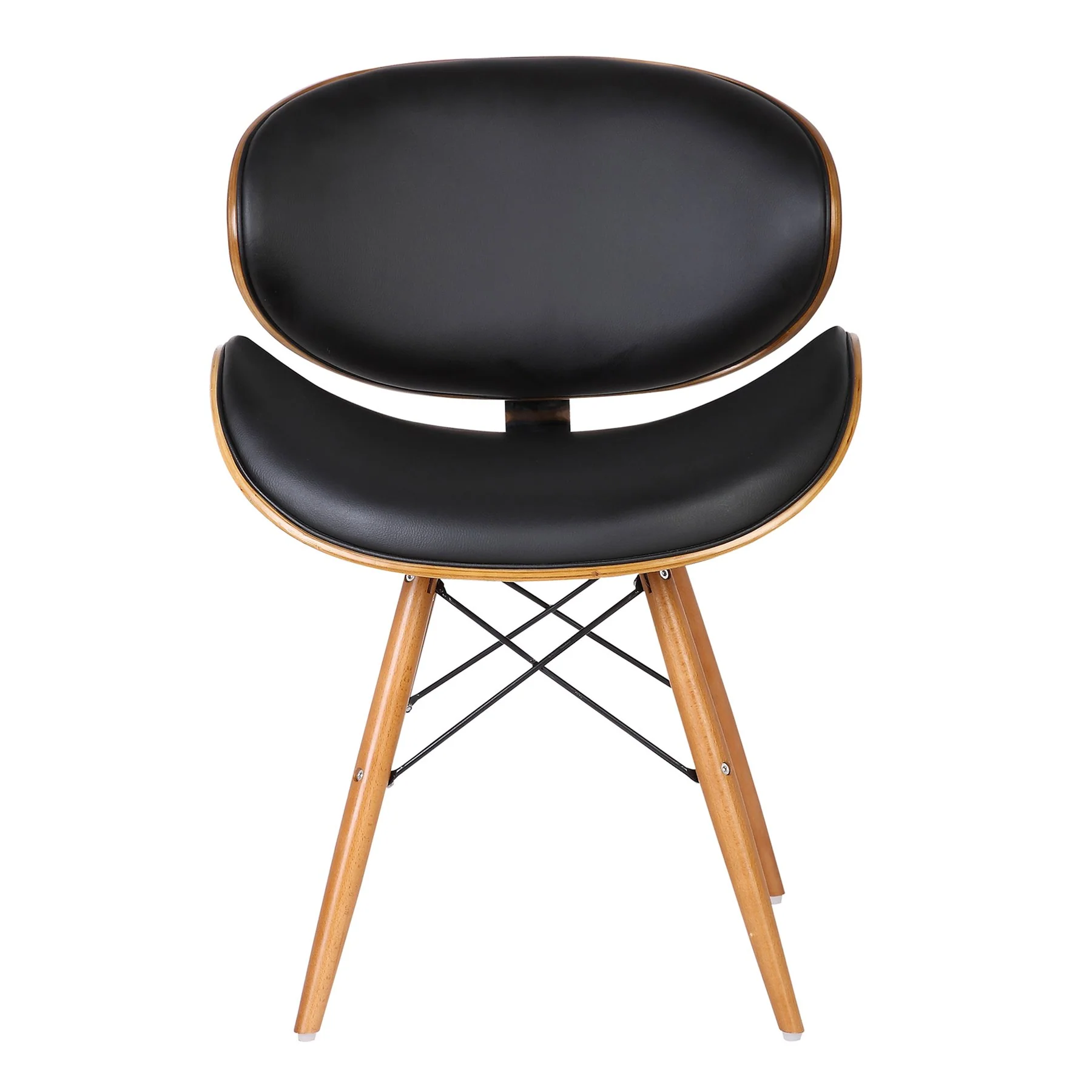 Cassie Mid-Century Dining Chair in Walnut Wood and Black Faux Leather - Image 2
