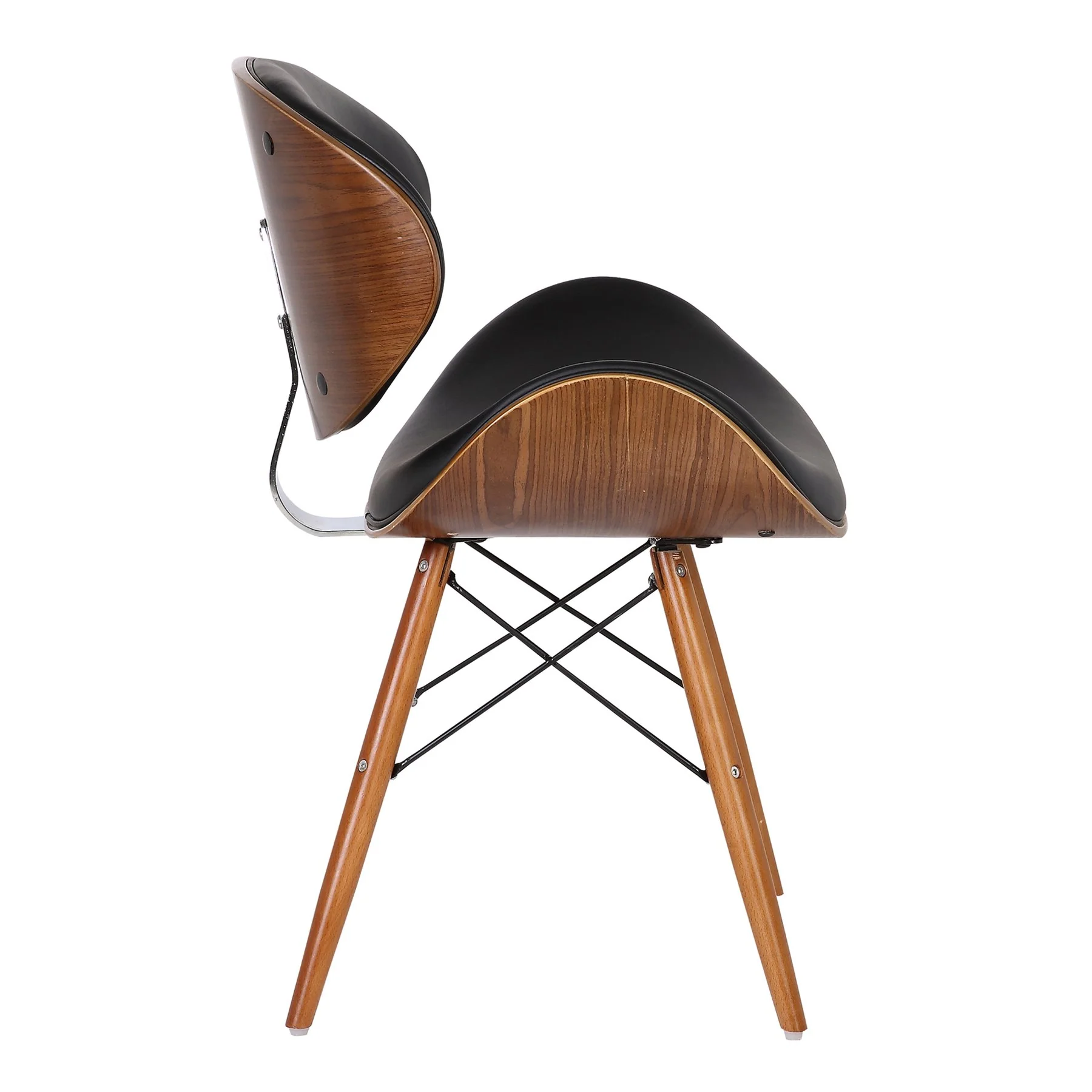 Cassie Mid-Century Dining Chair in Walnut Wood and Black Faux Leather - Image 3