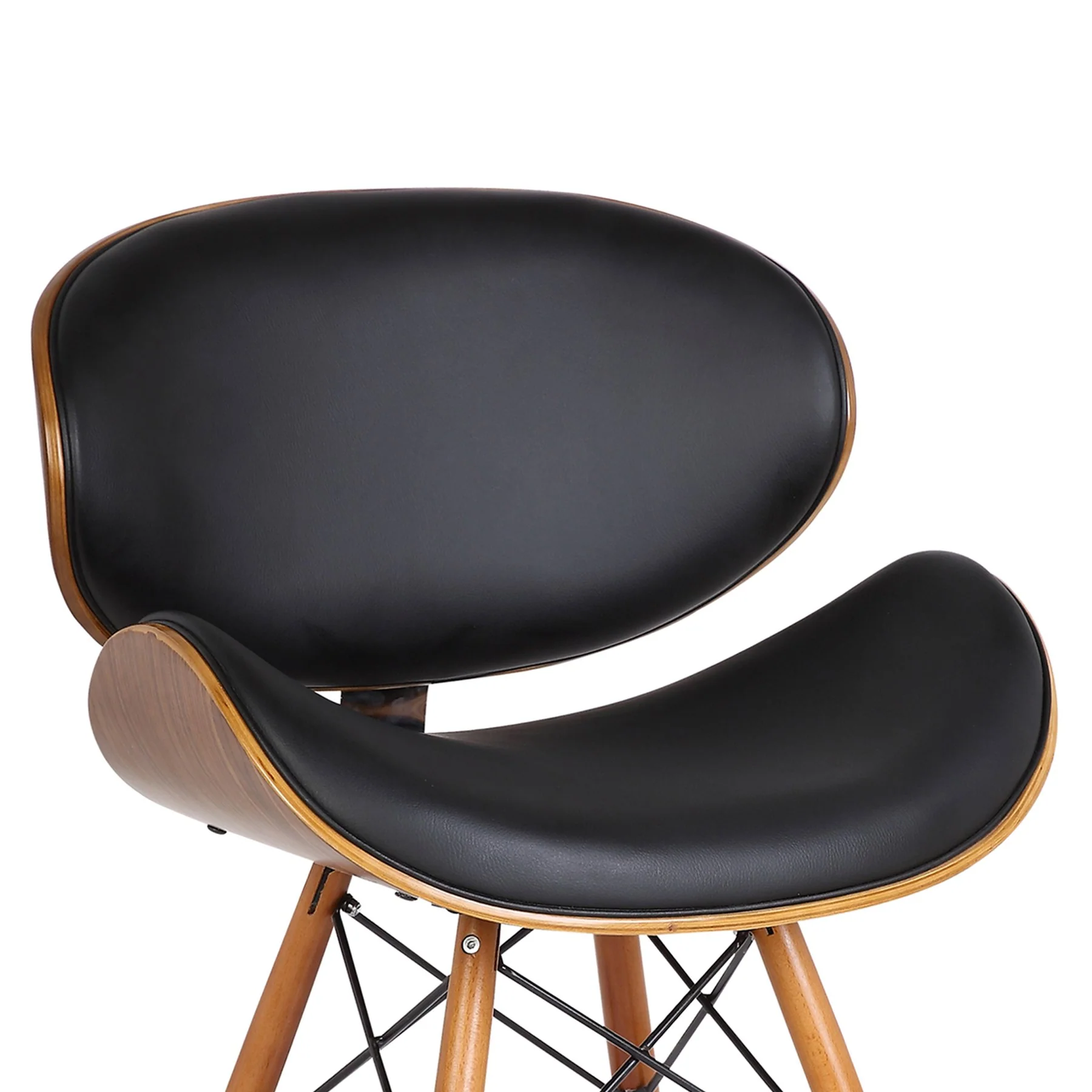 Cassie Mid-Century Dining Chair in Walnut Wood and Black Faux Leather - Image 5