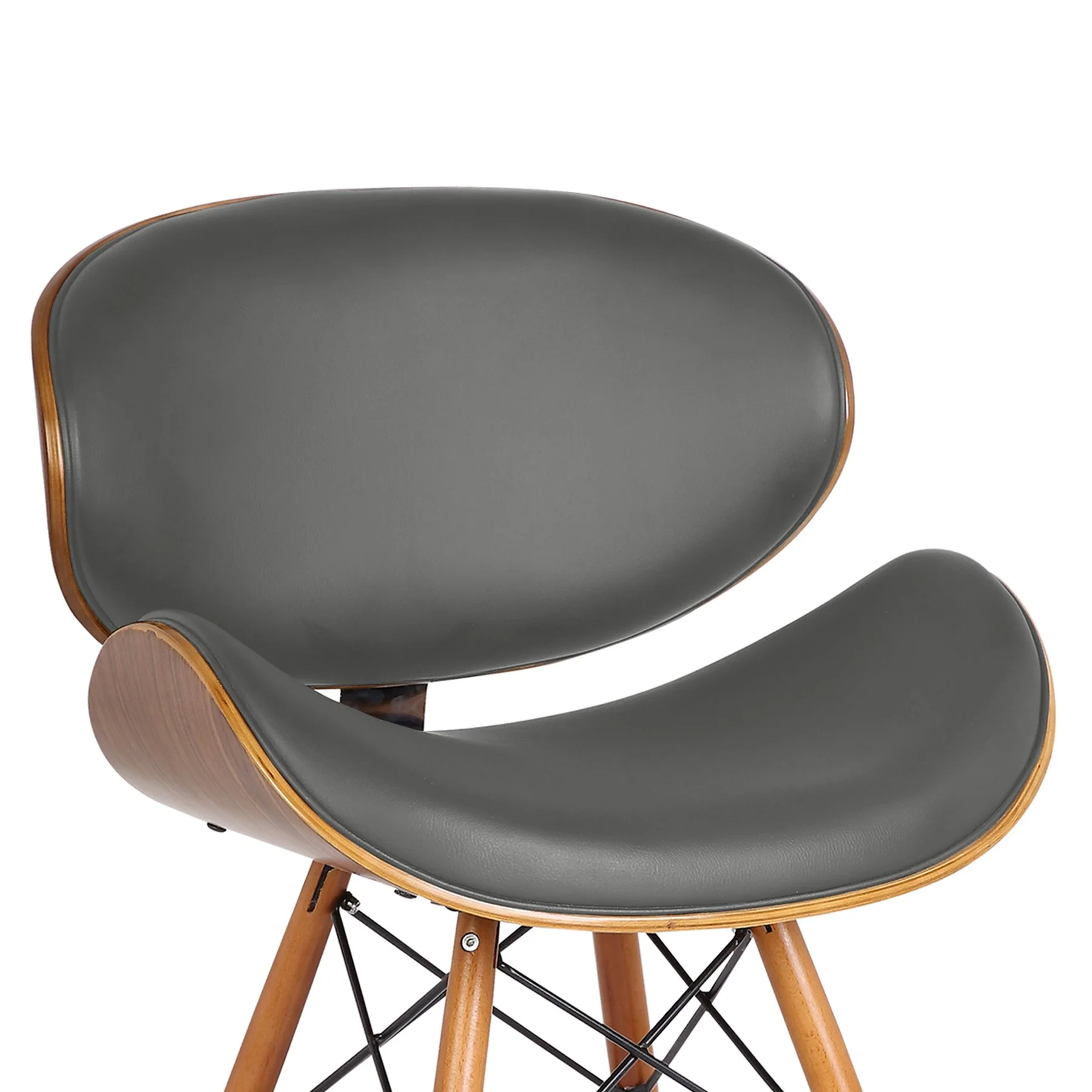 Cassie Mid-Century Dining Chair in Walnut Wood and Gray Faux Leather - Image 5