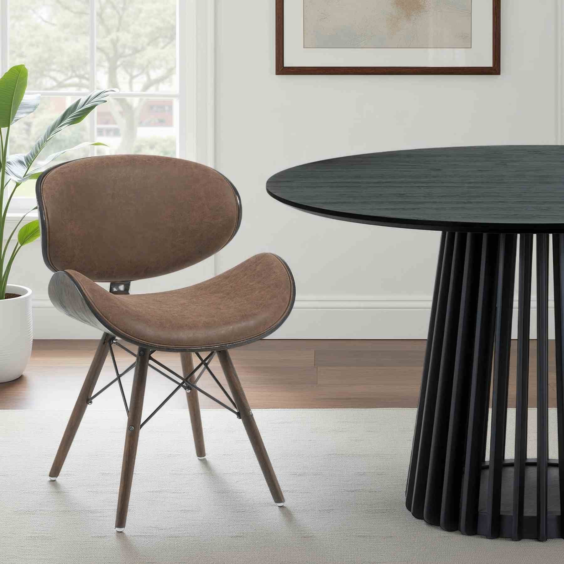 Cassie Mid-Century Upholstered Dining Chair in Espresso Oak Finish with Vintage Dark Brown Faux Leather Seat - Image 7