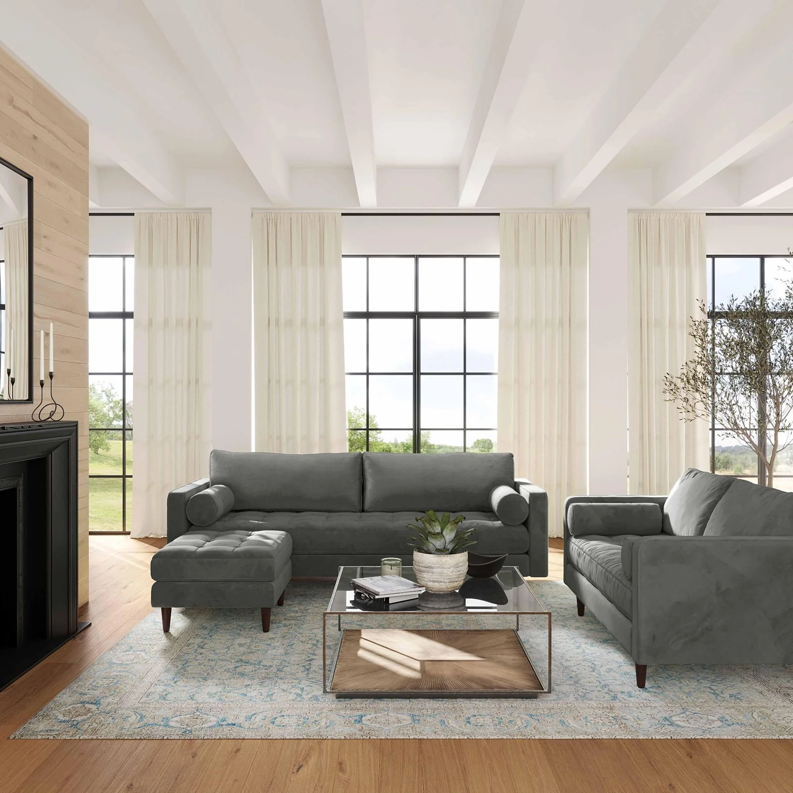 Cave Ash Gray Velvet Sofa - Image 7
