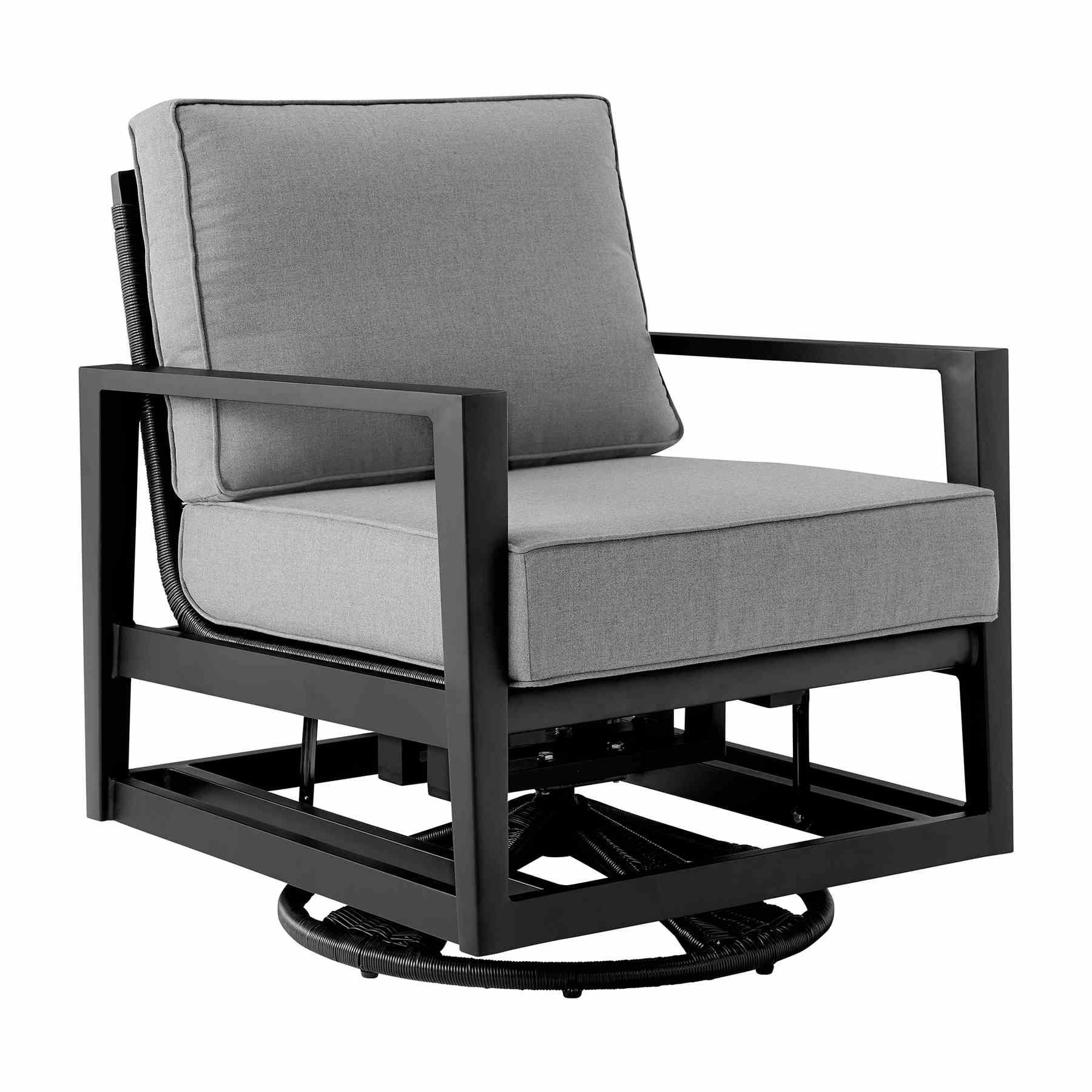 Cayman 3 Piece Black Aluminum Outdoor Seating Set with Dark Gray Cushions - Image 2