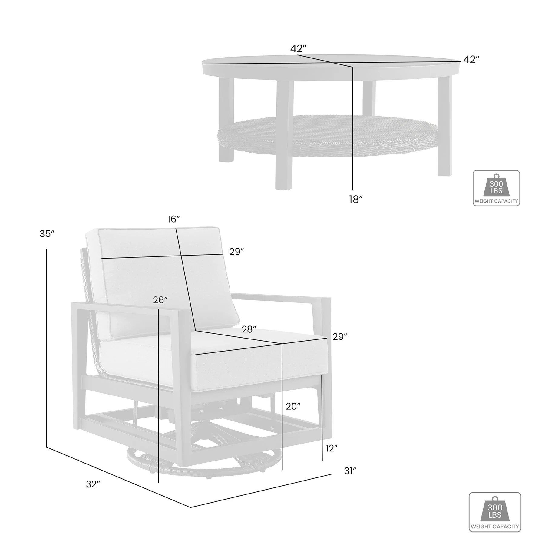 Cayman 3 Piece Black Aluminum Outdoor Seating Set with Dark Gray Cushions - Image 8