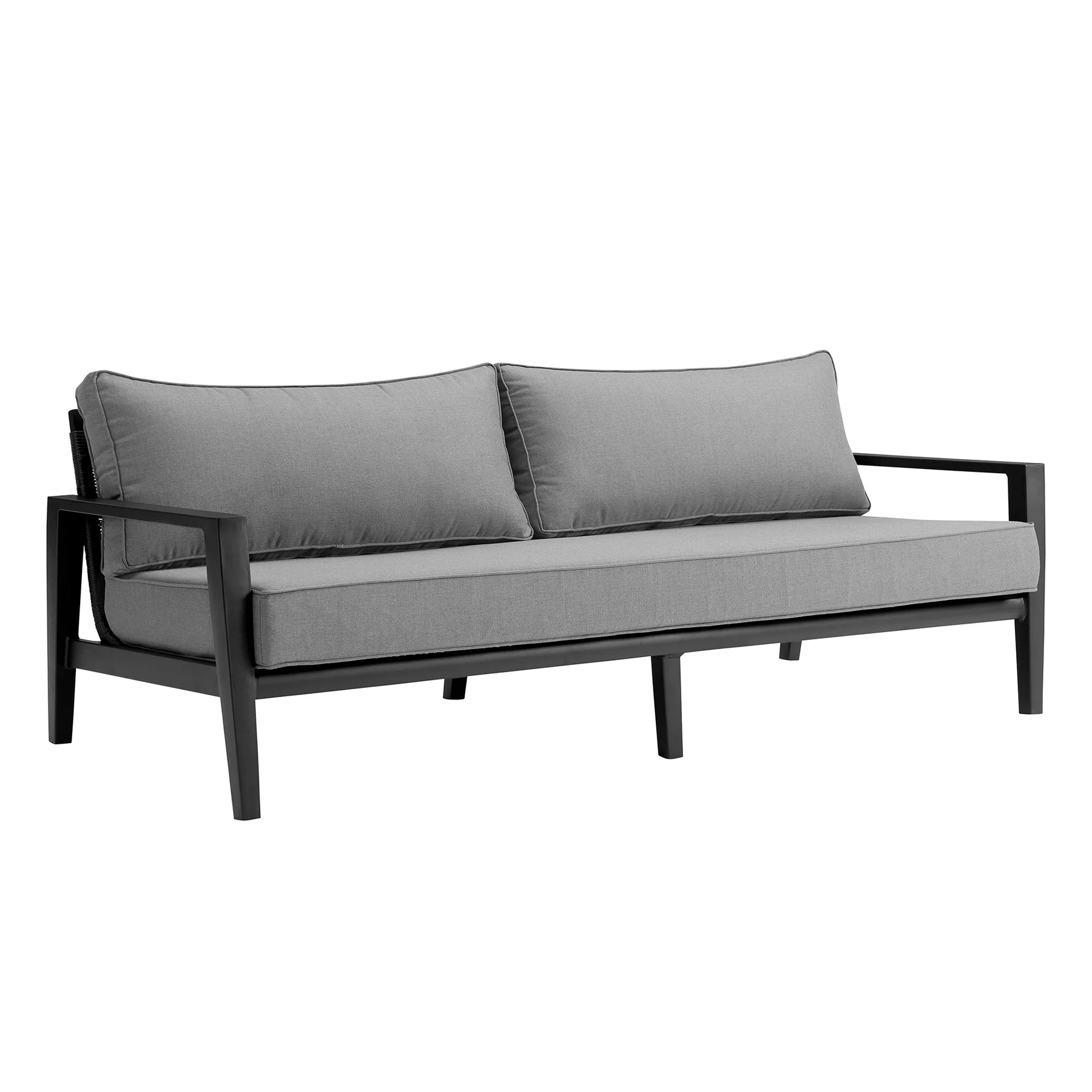 Cayman 4 Piece Black Aluminum Outdoor Seating Set with Dark Gray Cushions - Image 2