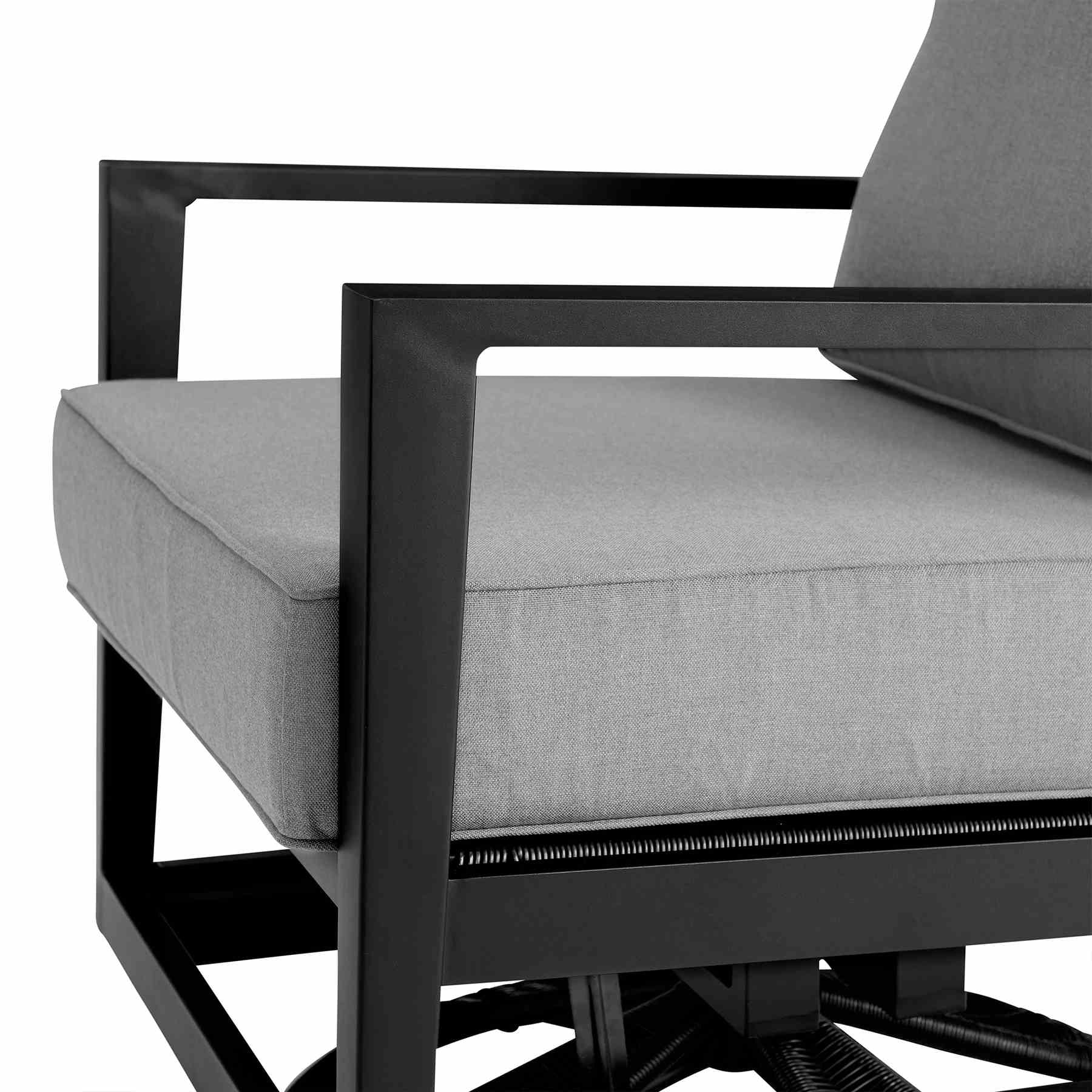 Cayman Black Aluminum Outdoor Swivel Glider Chair with Dark Gray Cushions - Image 5