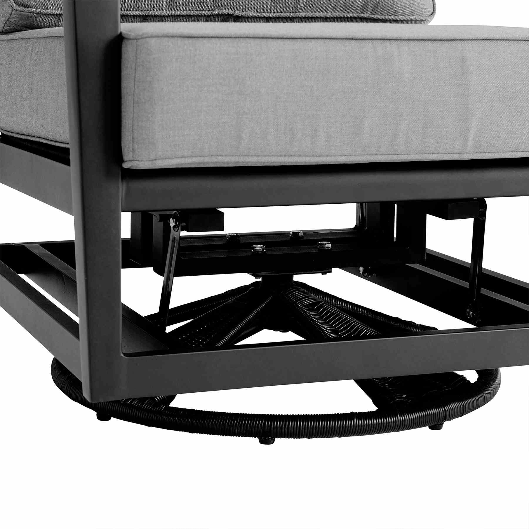 Cayman Black Aluminum Outdoor Swivel Glider Chair with Dark Gray Cushions - Image 6