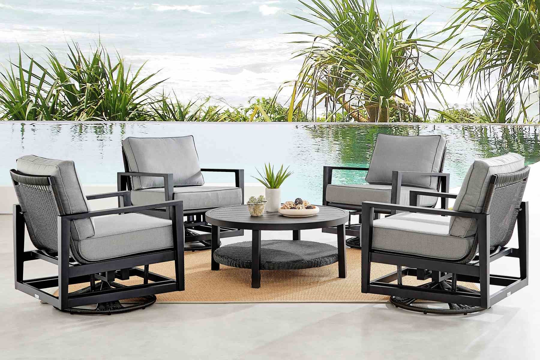 Cayman Black Aluminum Outdoor Swivel Glider Chair with Dark Gray Cushions - Image 9