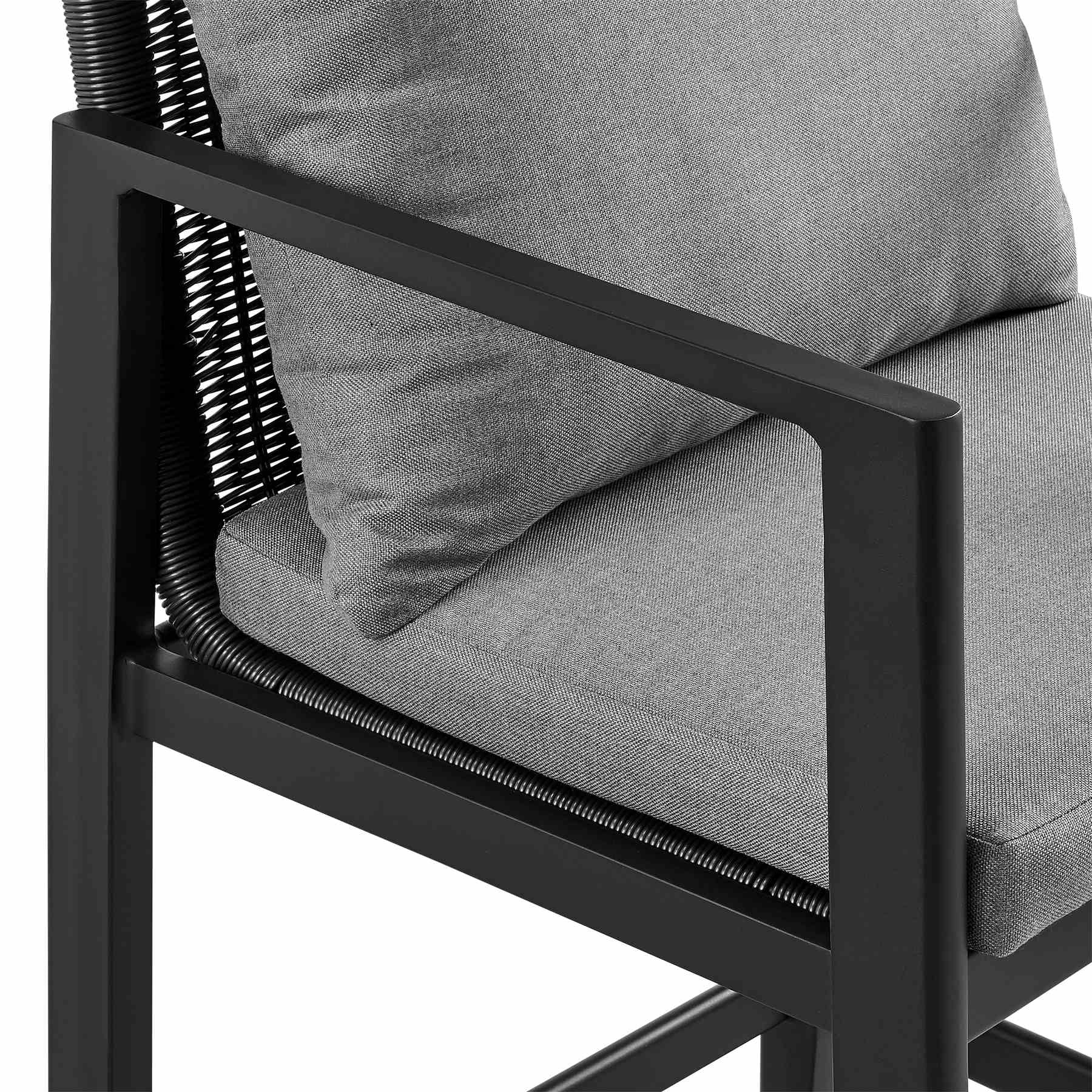 Cayman Outdoor Patio 5-Piece Bar Table Set in Aluminum with Gray Cushions - Image 6