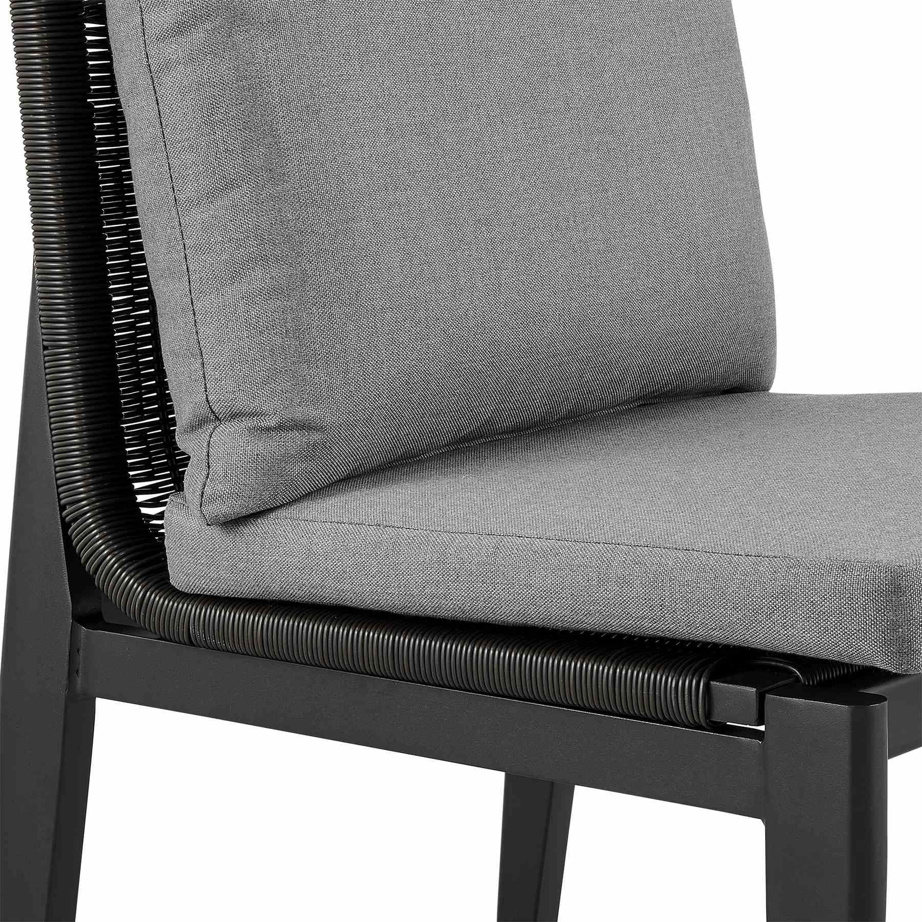 Cayman Outdoor Patio 5-Piece Round Dining Table Set in Aluminum with Gray Cushions - Image 6