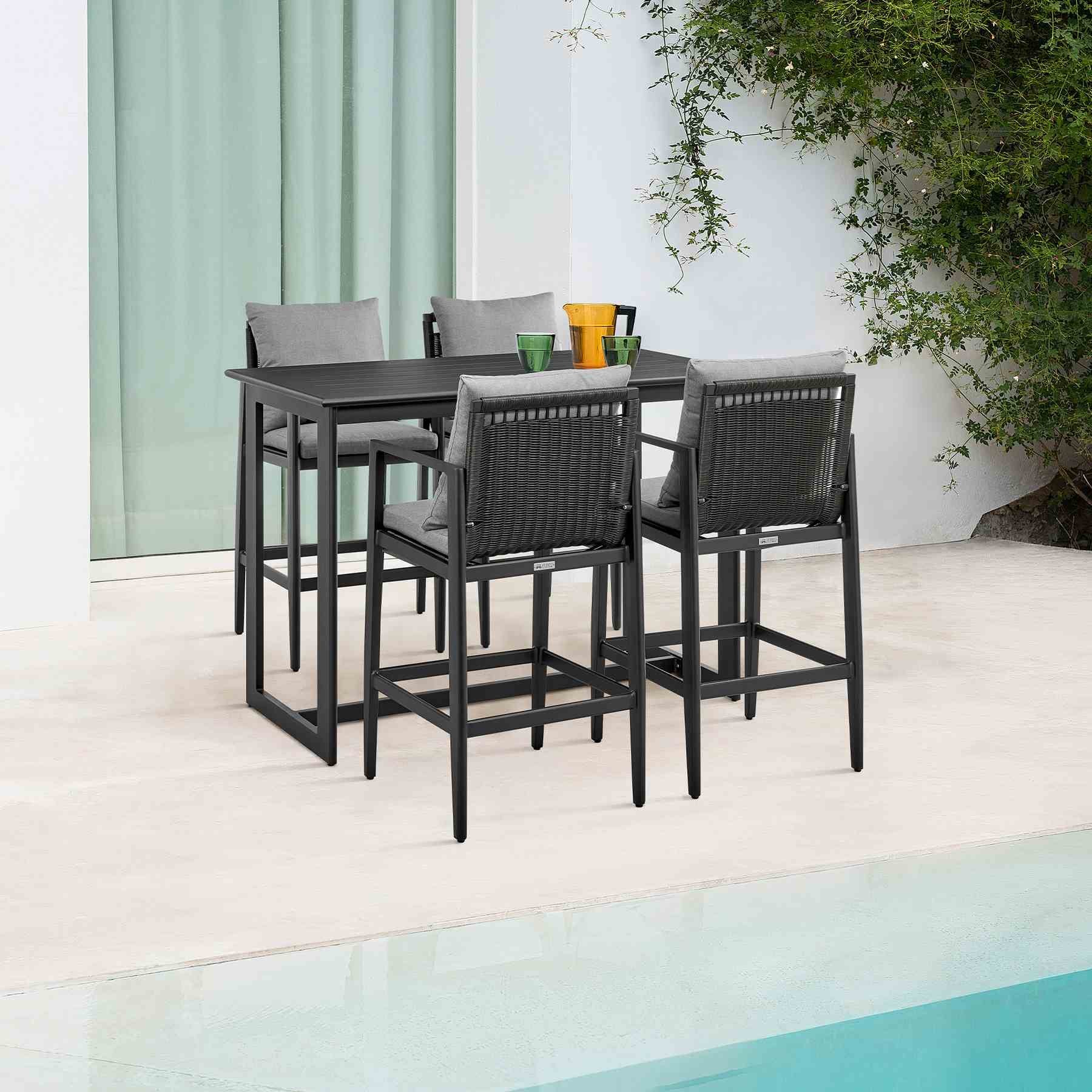 Cayman Outdoor Patio Bar Stool in Aluminum with Gray Cushions - Image 10