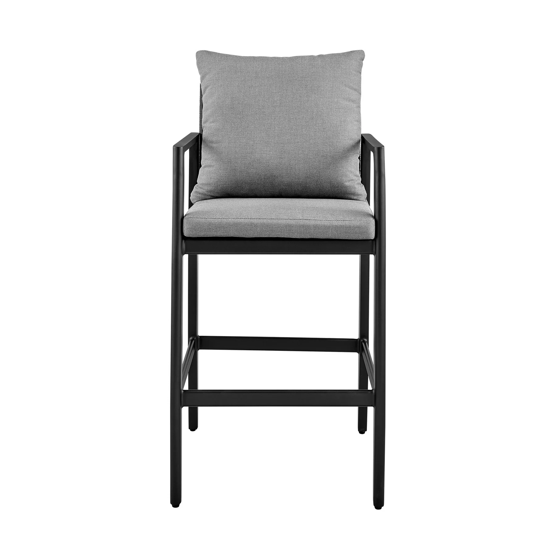 Cayman Outdoor Patio Bar Stool in Aluminum with Gray Cushions - Image 2