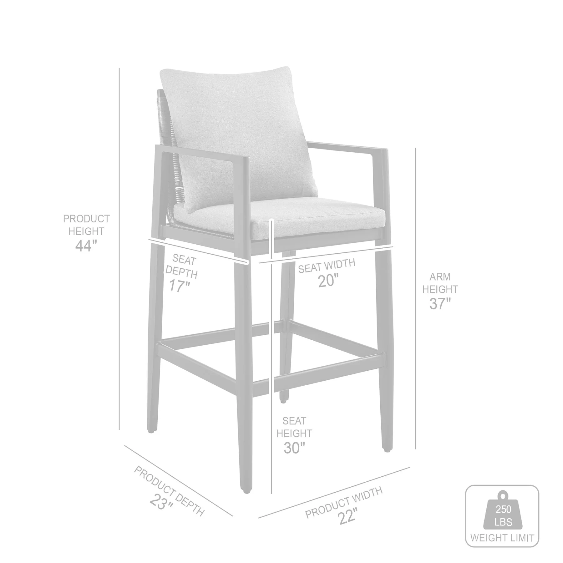 Cayman Outdoor Patio Bar Stool in Aluminum with Gray Cushions - Image 8