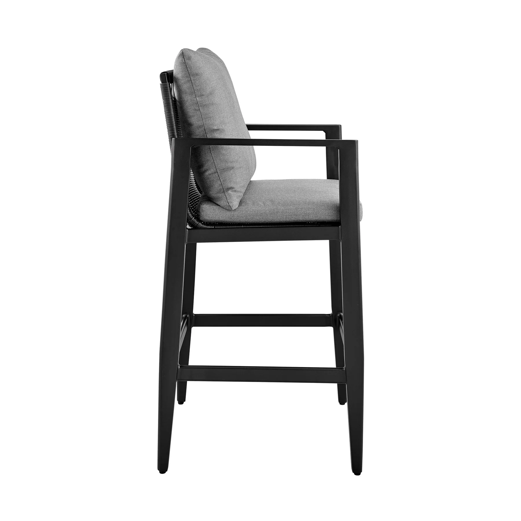 Cayman Outdoor Patio Counter Height Bar Stool in Aluminum with Gray Cushions - Image 3