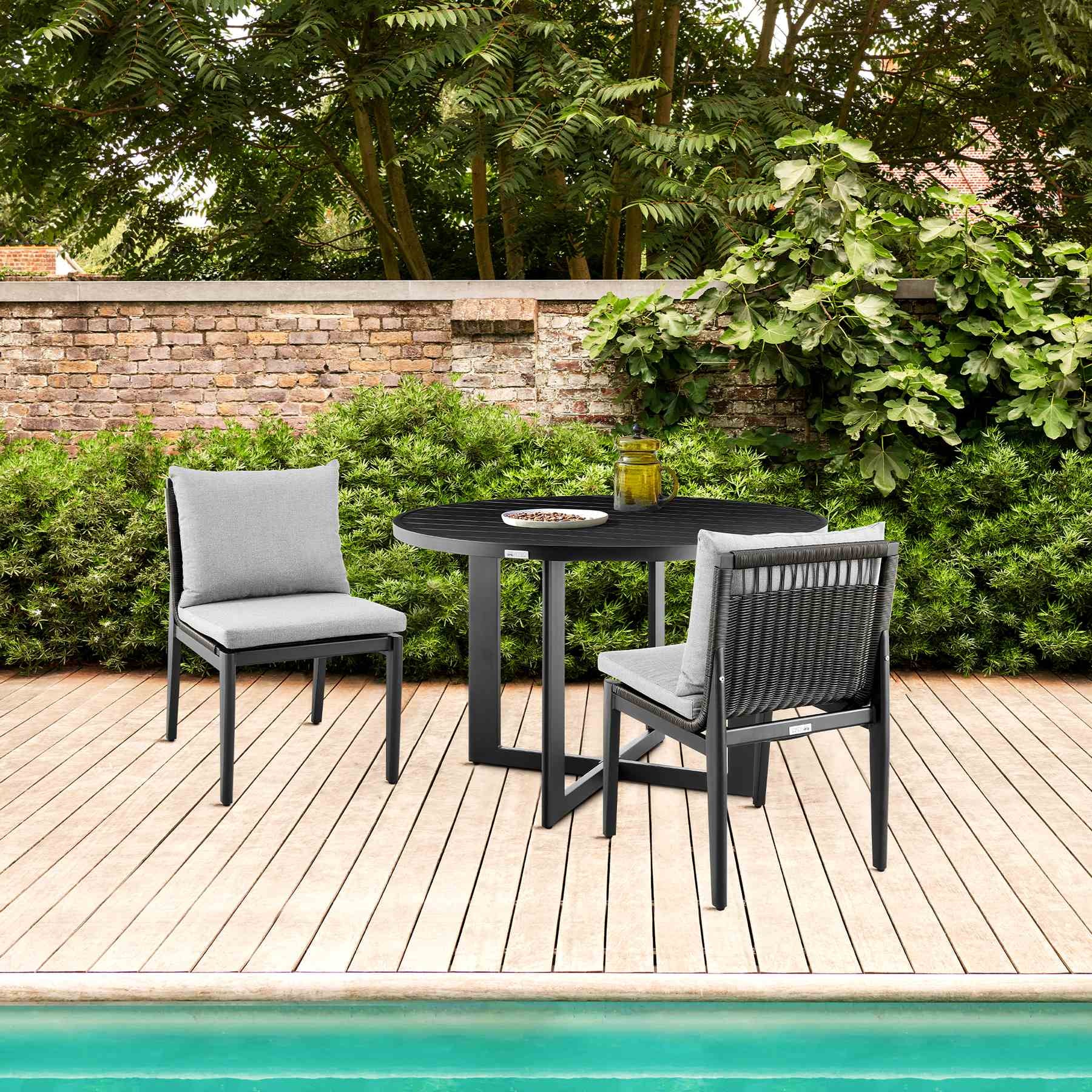 Cayman Outdoor Patio Dining Chairs in Aluminum with Gray Cushions - Set of 2 - Image 11