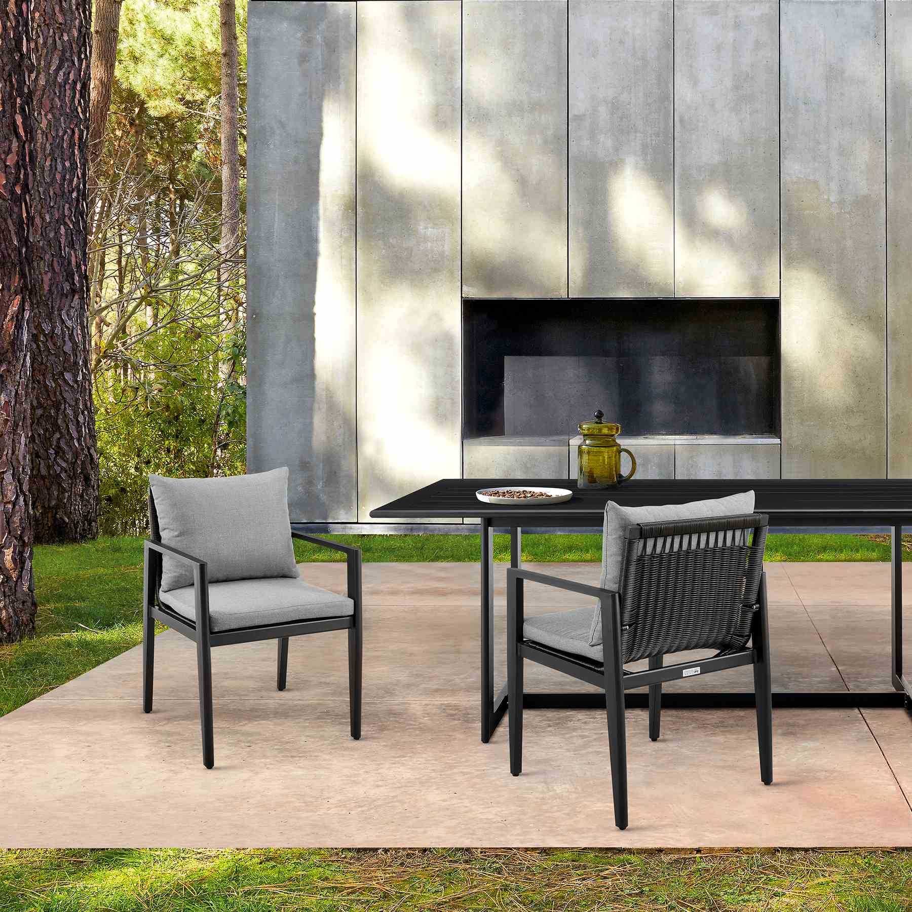 Cayman Outdoor Patio Dining Chairs with Arms in Aluminum with Gray Cushions - Set of 2 - Image 10