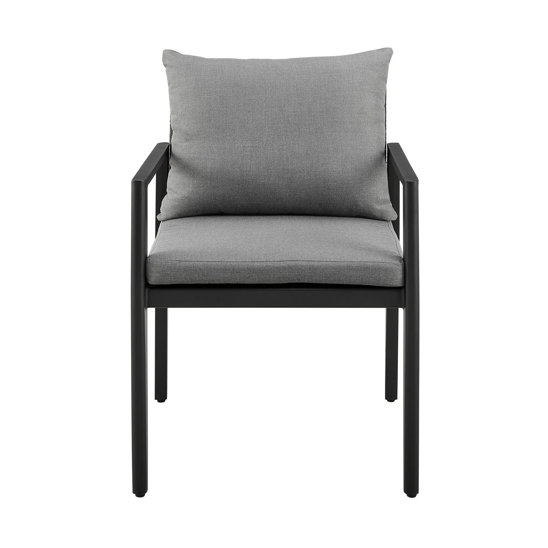 Cayman Outdoor Patio Dining Chairs with Arms in Aluminum with Gray Cushions - Set of 2 - Image 3