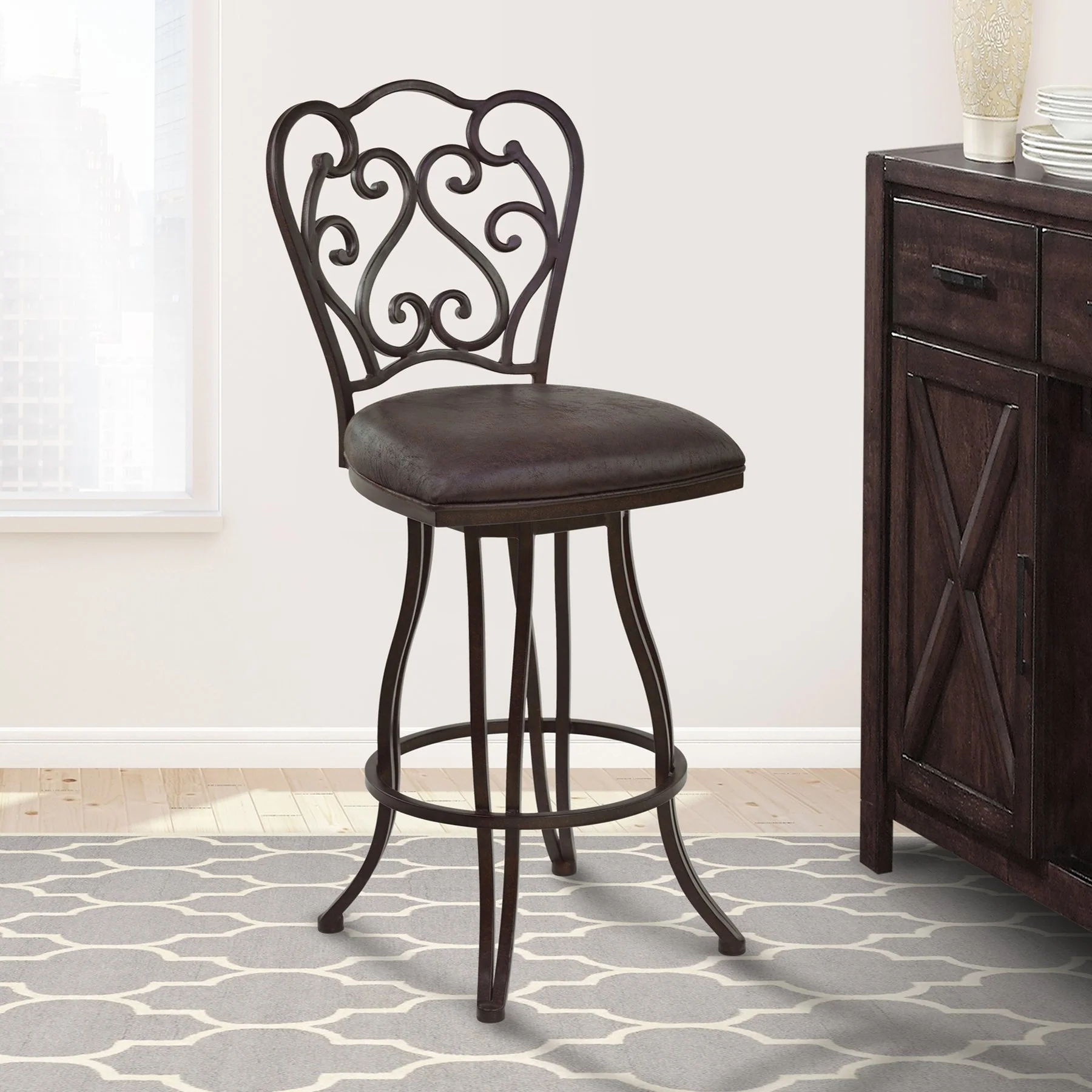 Celeste 30" Bar Height Metal Swivel Barstool in Bandero Espresso Fabric and Auburn Bay Finish - Image 7
