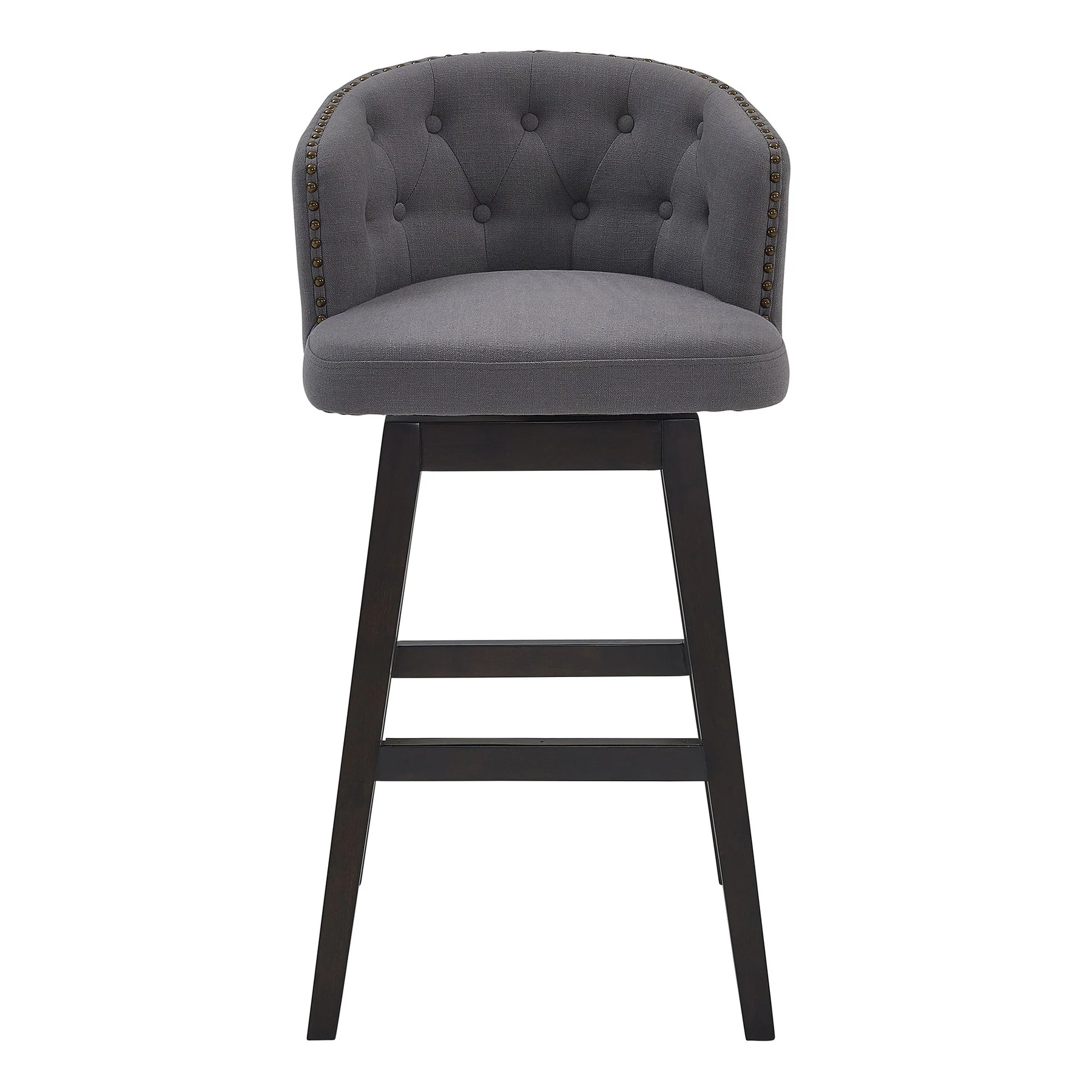 Celine 26" Counter Height Swivel Gray Fabric and Espresso Wood Bar Stool - Image 2