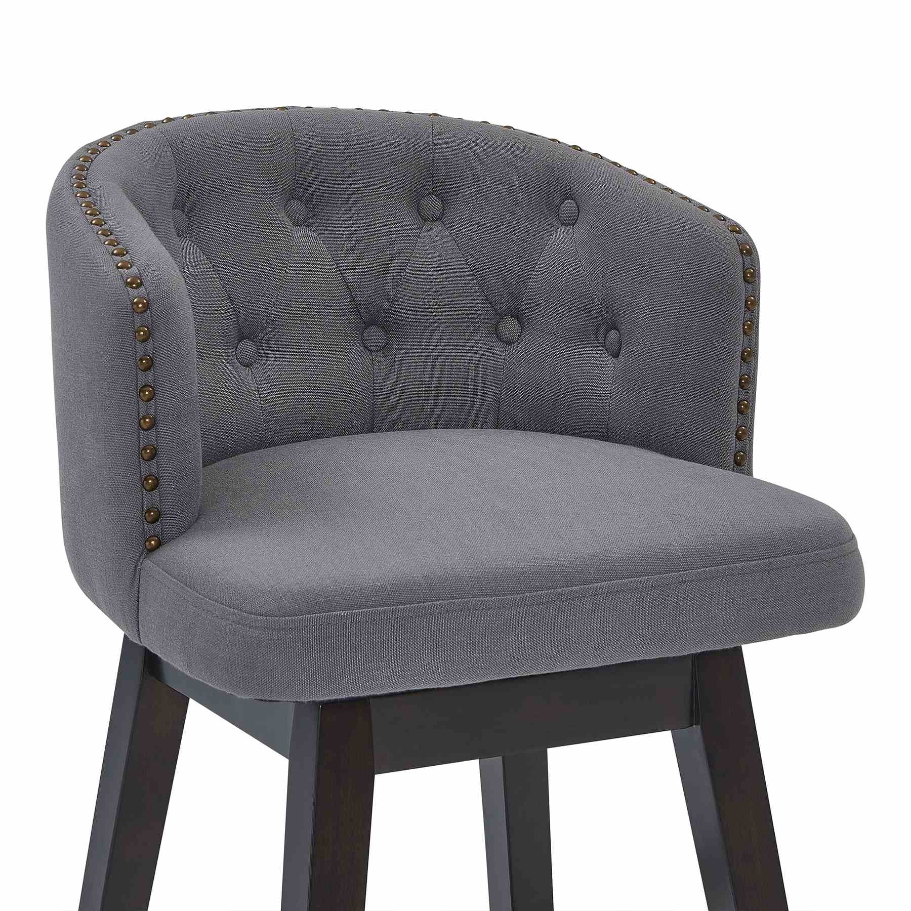 Celine 26" Counter Height Swivel Gray Fabric and Espresso Wood Bar Stool - Image 4