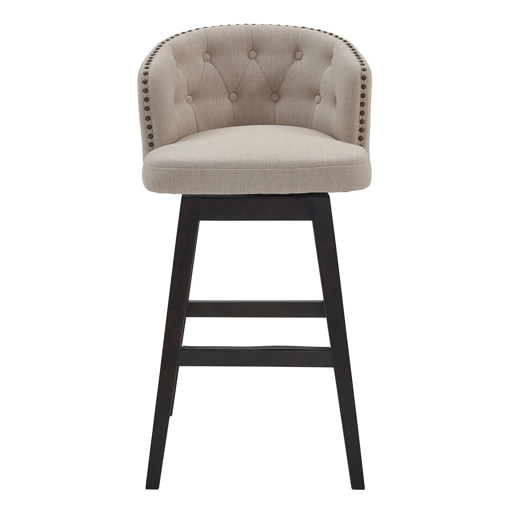 Celine 26" Counter Height Swivel Tan Fabric and Espresso Wood Bar Stool - Image 2
