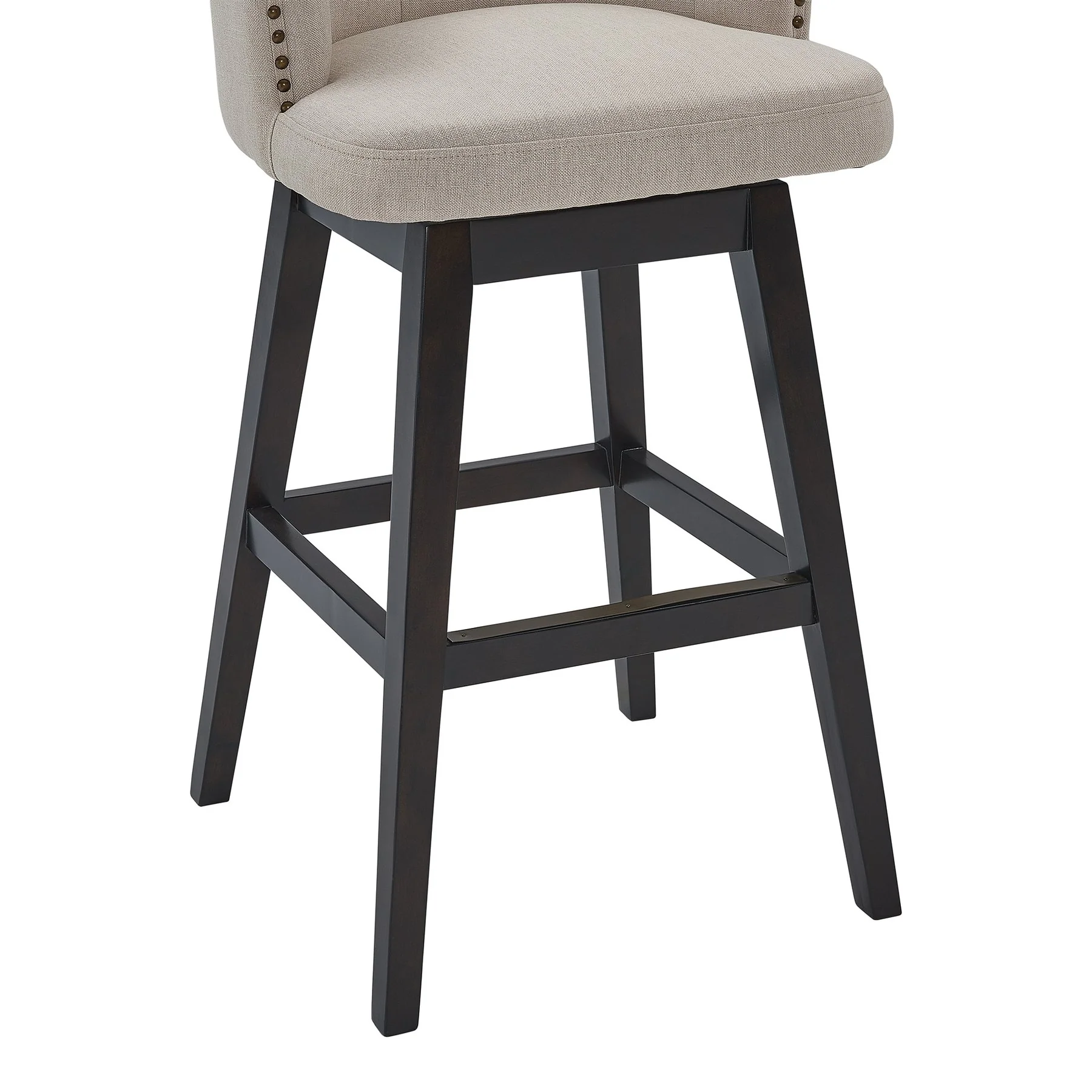 Celine 26" Counter Height Swivel Tan Fabric and Espresso Wood Bar Stool - Image 6