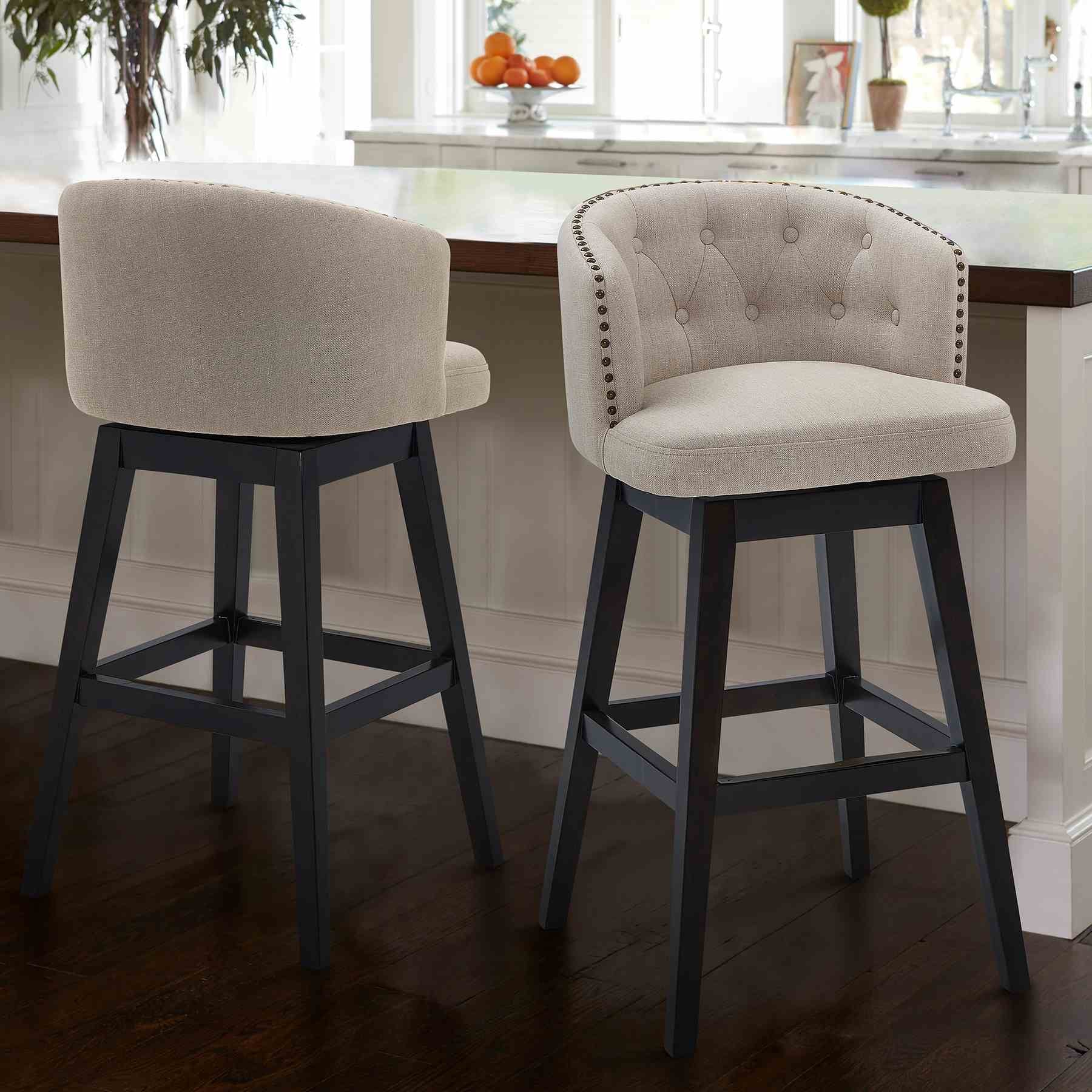 Celine 26" Counter Height Swivel Tan Fabric and Espresso Wood Bar Stool - Image 8