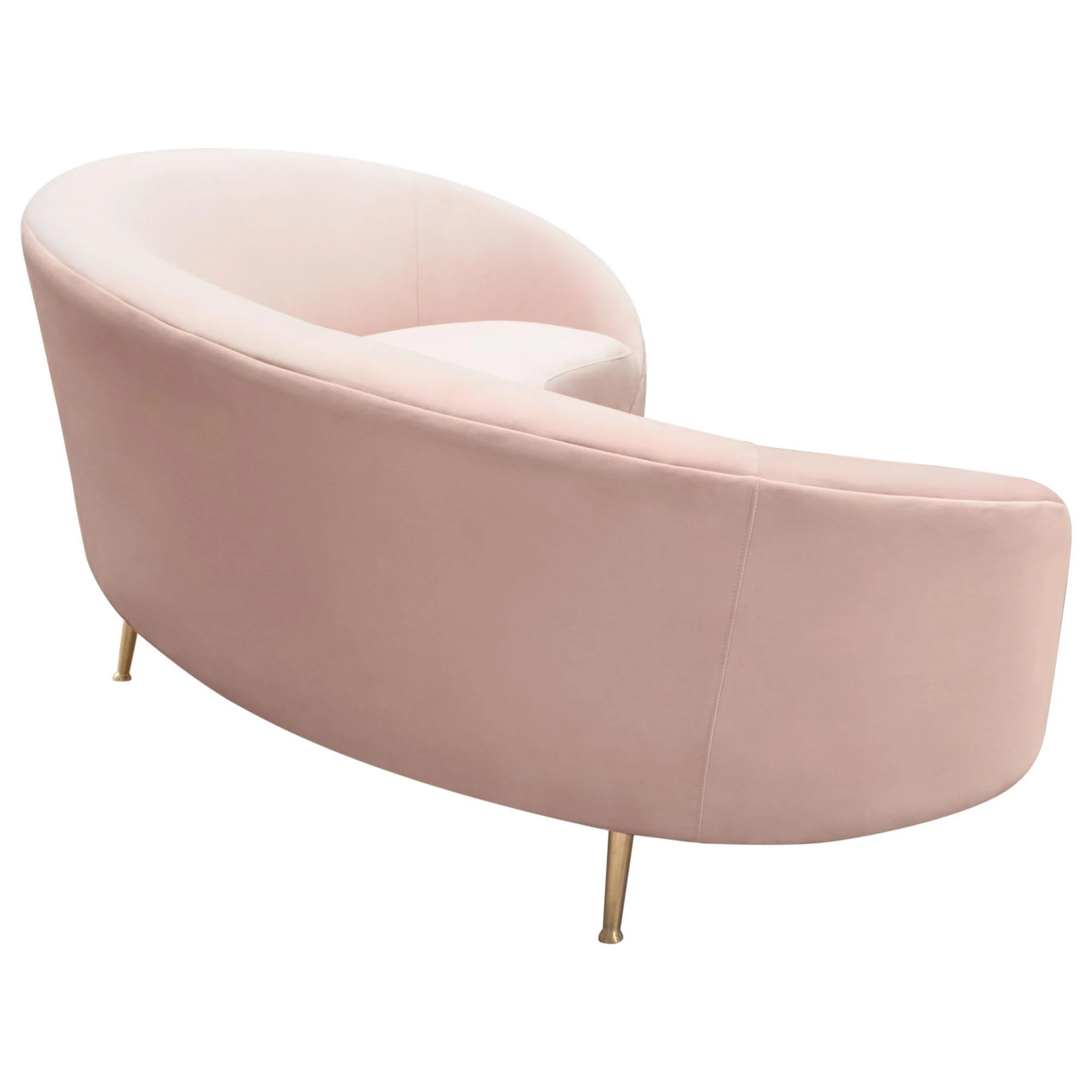 Celine Curved Sofa with Contoured Back in Blush Pink Velvet and Gold Metal Legs by Diamond Sofa - Image 4