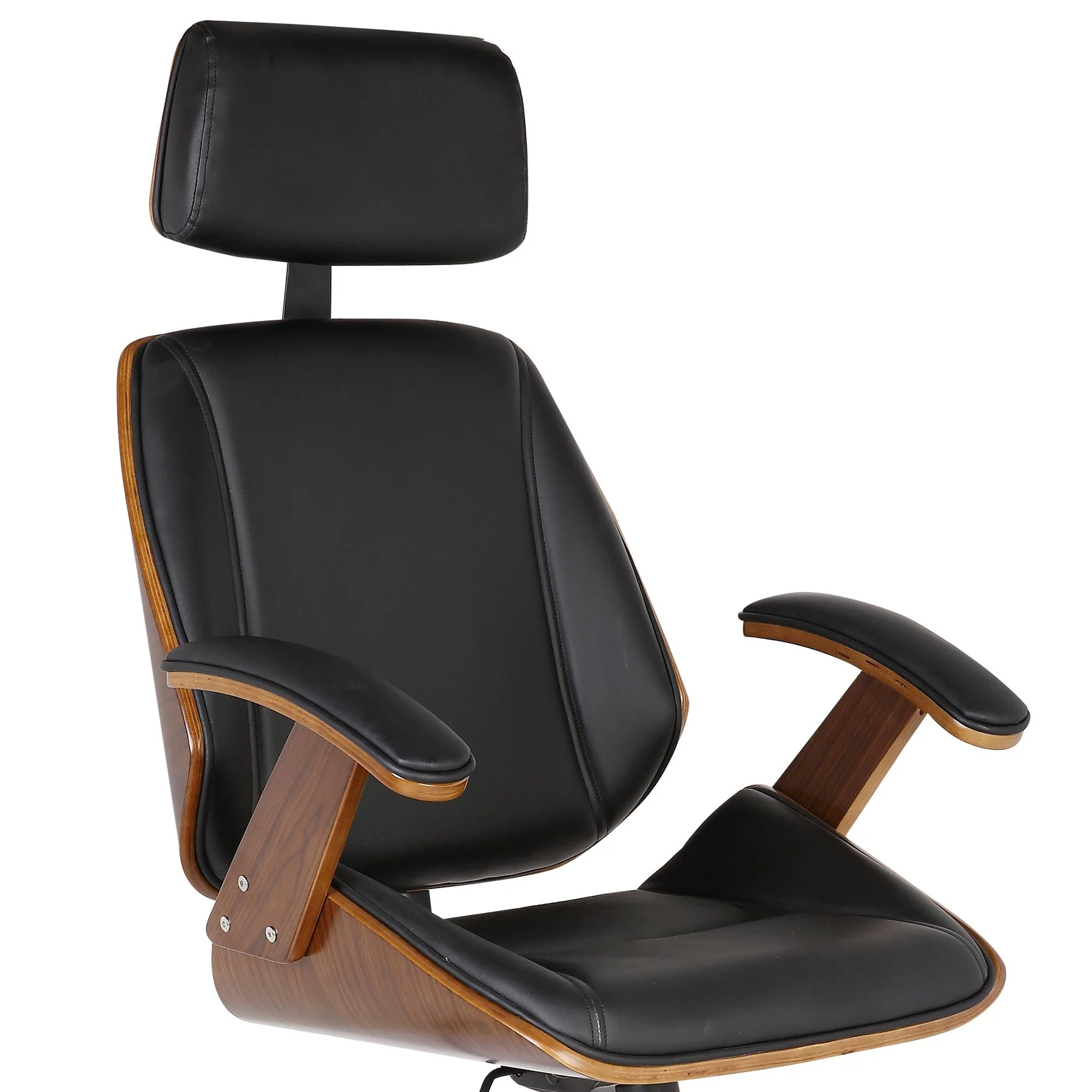Century Office Chair with Multifunctional Mechanism in Chrome finish with Black Faux Leather and Walnut Veneer Back - Image 2