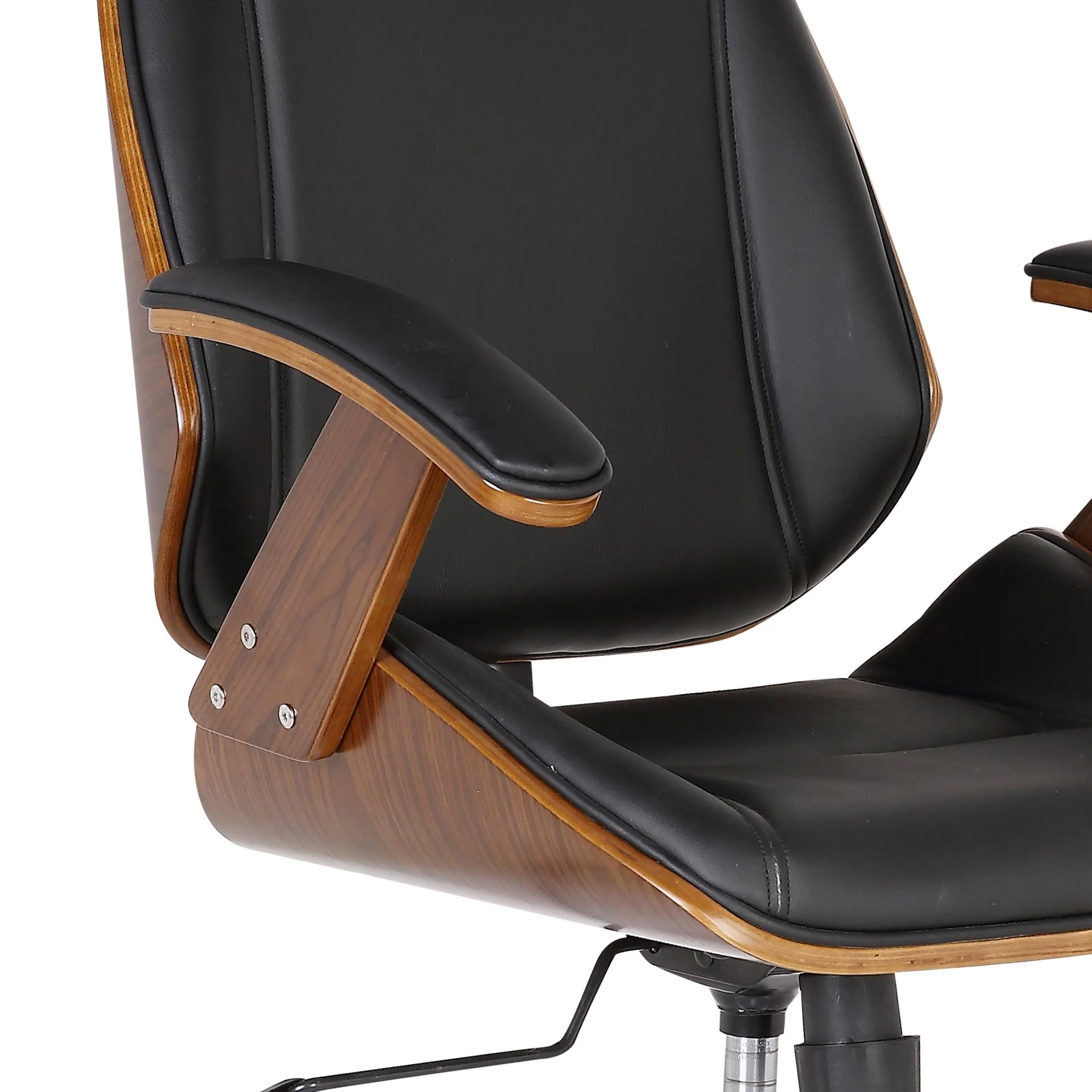 Century Office Chair with Multifunctional Mechanism in Chrome finish with Black Faux Leather and Walnut Veneer Back - Image 3