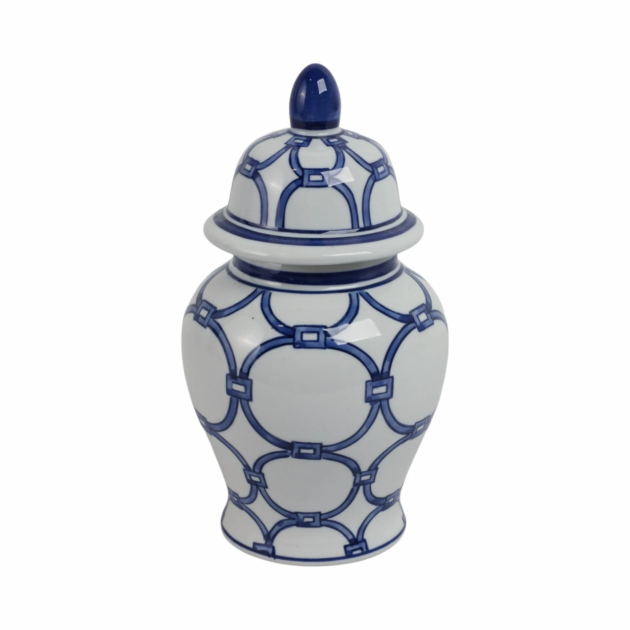 Cer, 10" Links Temple Jar, Blue/white - Image 3