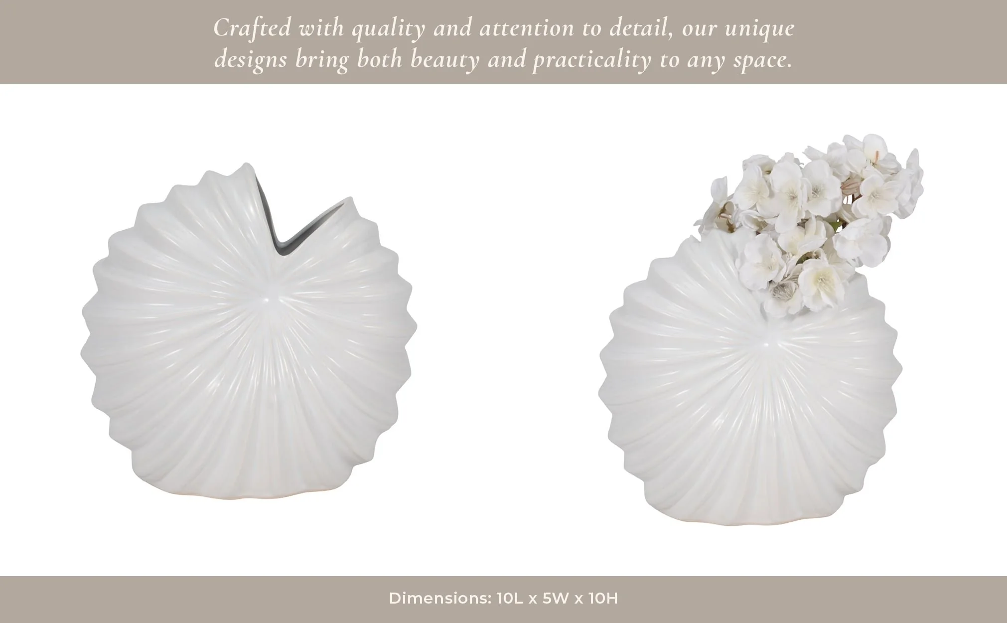 Cer, 10" Shell Vase, White - Image 12