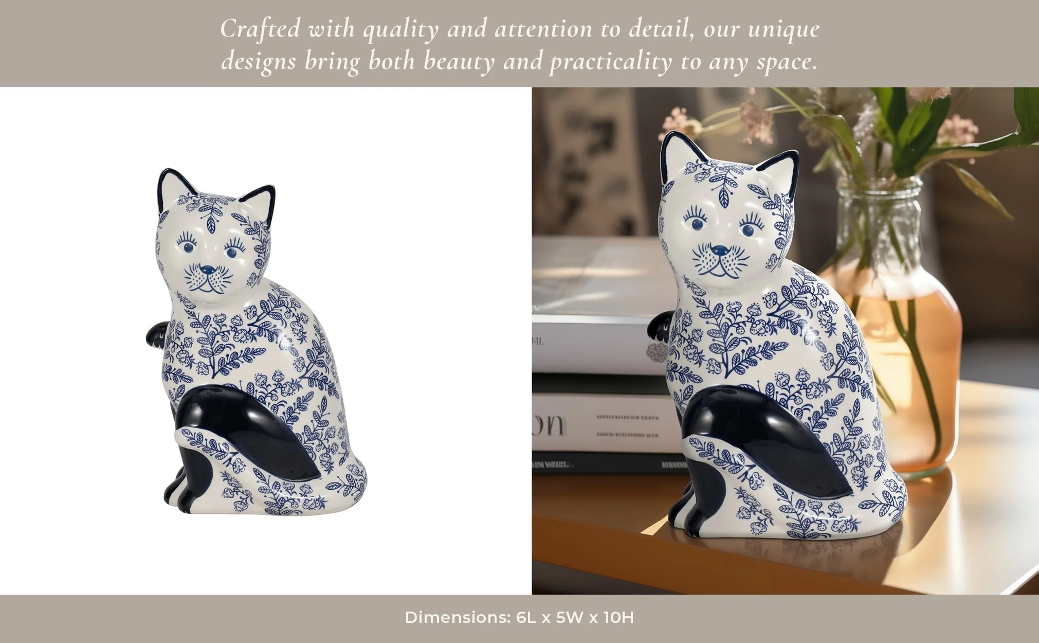 Cer, 10" Sitting Chinoiserie Cat, Blue/white - Image 12