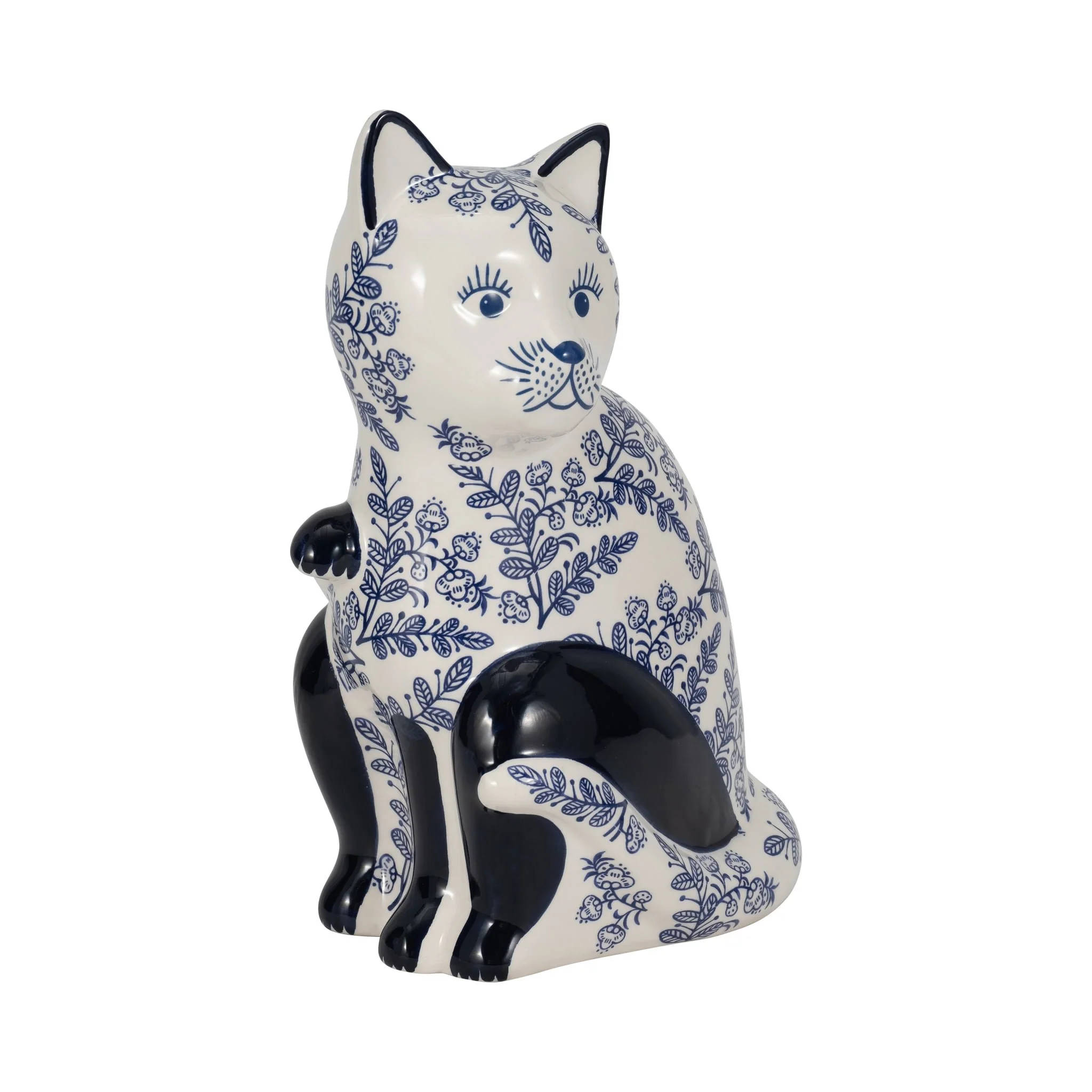 Cer, 10" Sitting Chinoiserie Cat, Blue/white - Image 2