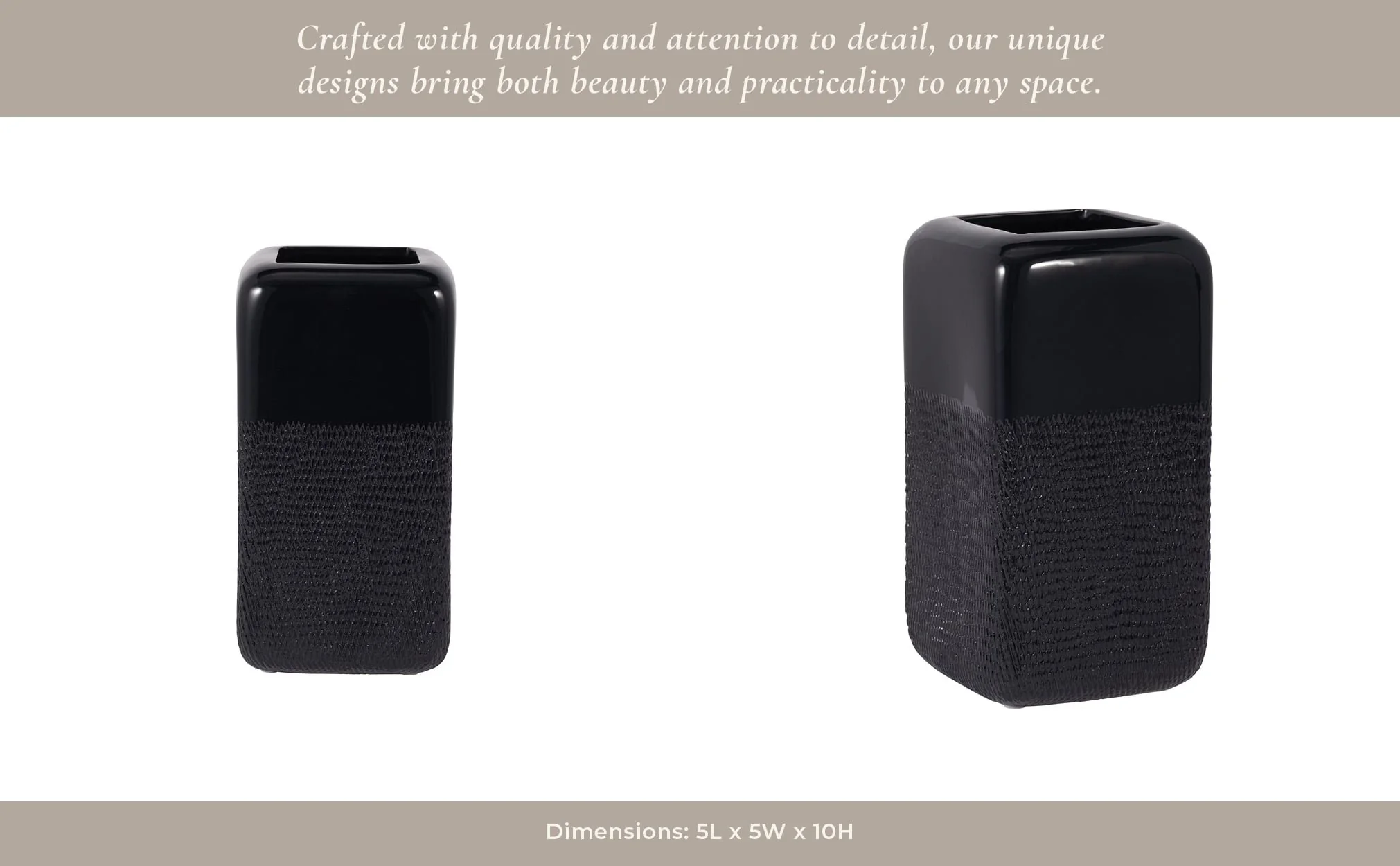 Cer, 10" Squared Grooved Vase, Black - Image 11