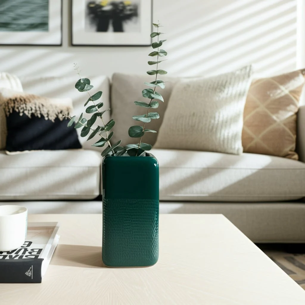 Cer, 10" Squared Grooved Vase, Forest Green - Image 13