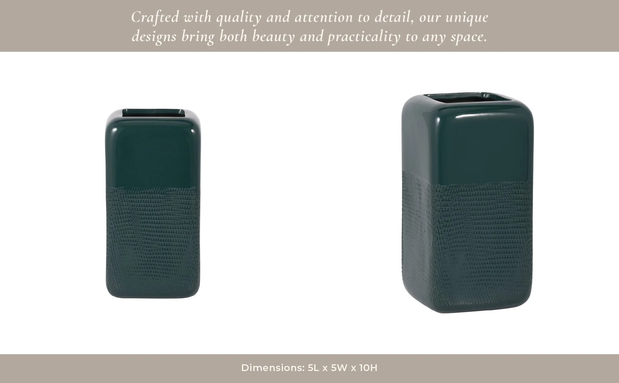Cer, 10" Squared Grooved Vase, Forest Green - Image 14