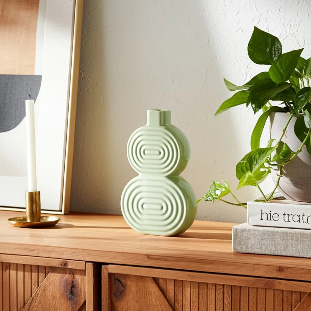Cer, 10" Stacked Circles Vase, Cucumber - Image 10