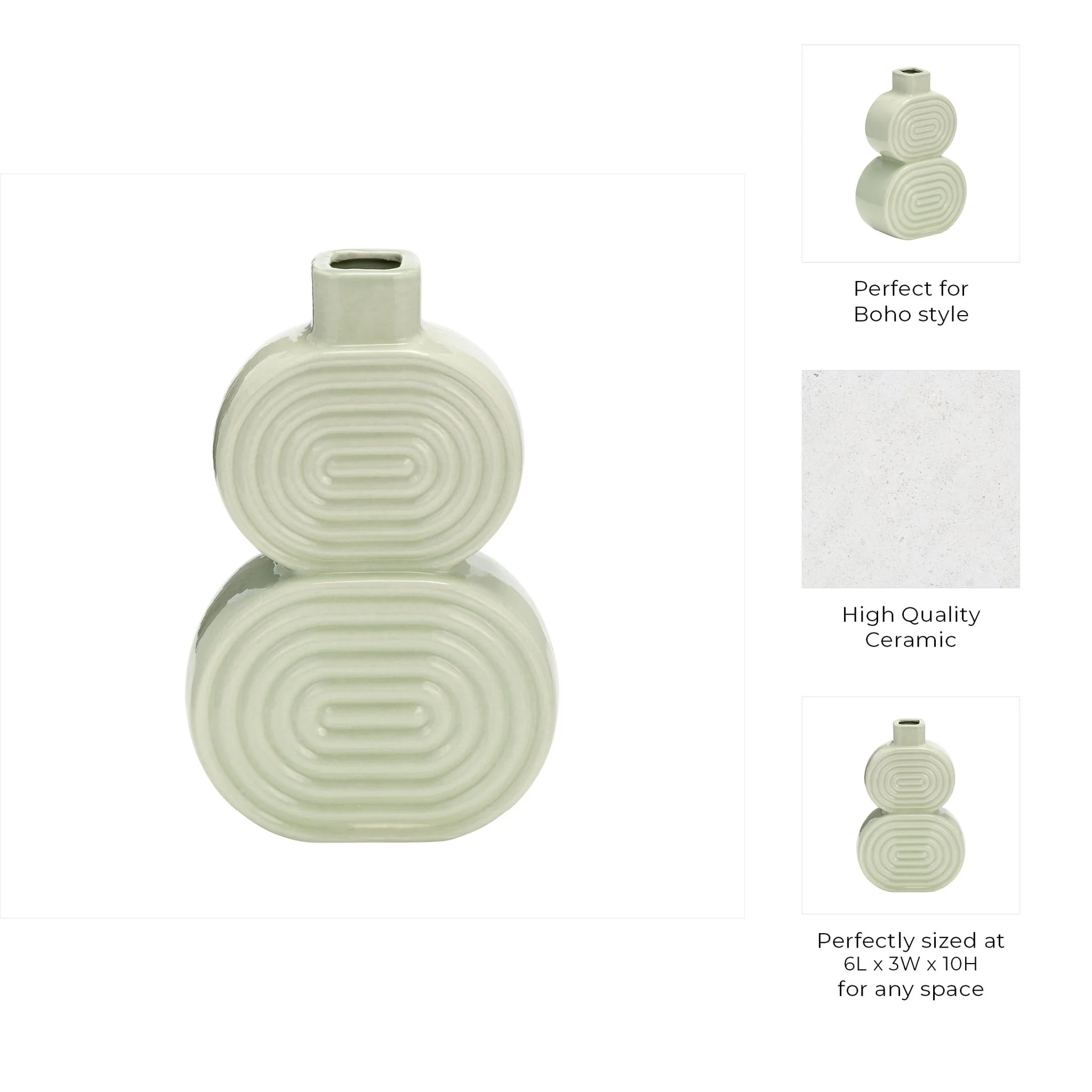 Cer, 10" Stacked Circles Vase, Cucumber - Image 9