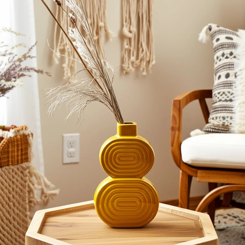 Cer, 10" Stacked Circles Vase, Mustard Gold - Image 12
