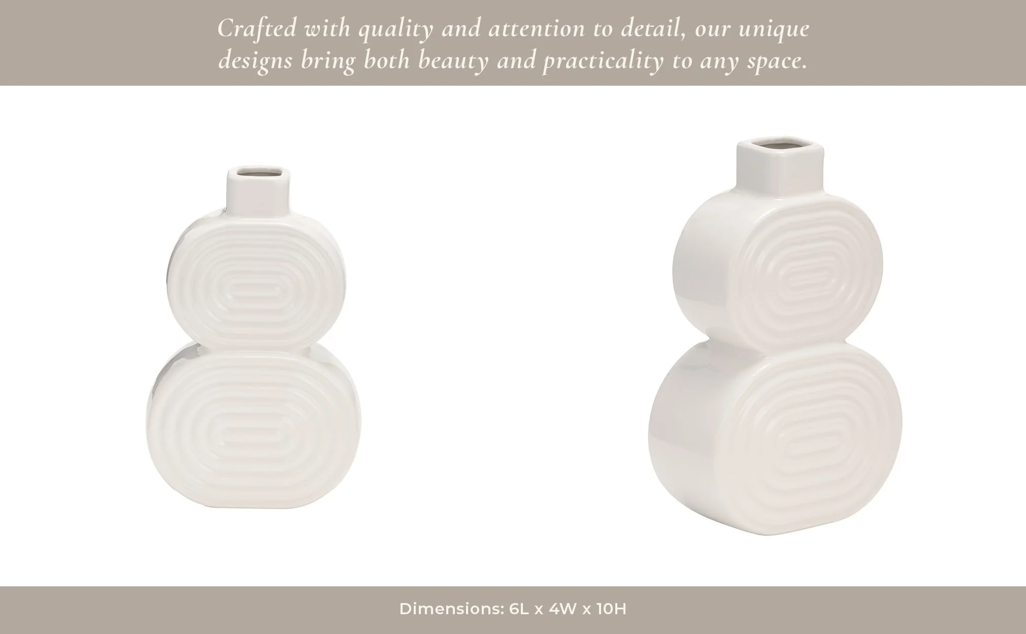 Cer, 10" Stacked Circles Vase, White - Image 13