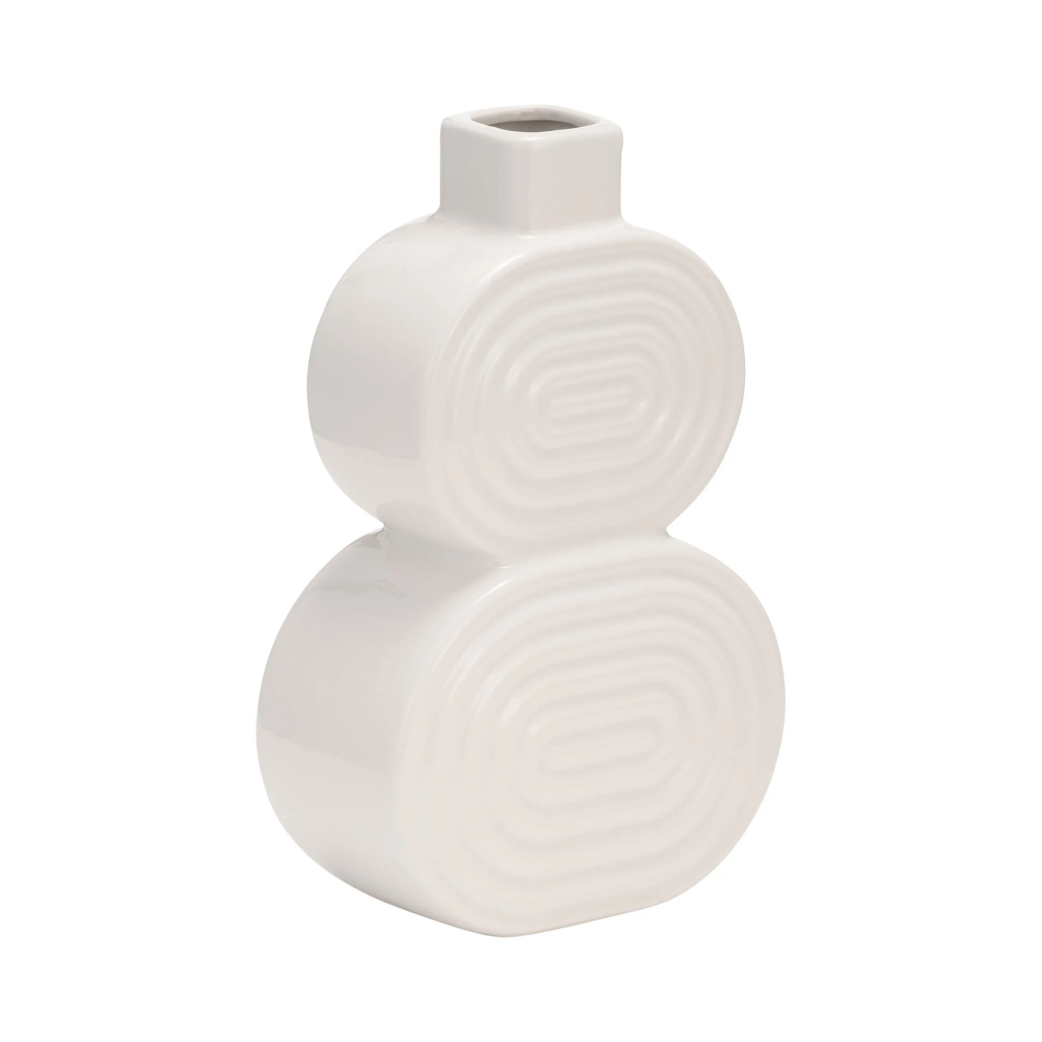 Cer, 10" Stacked Circles Vase, White - Image 3