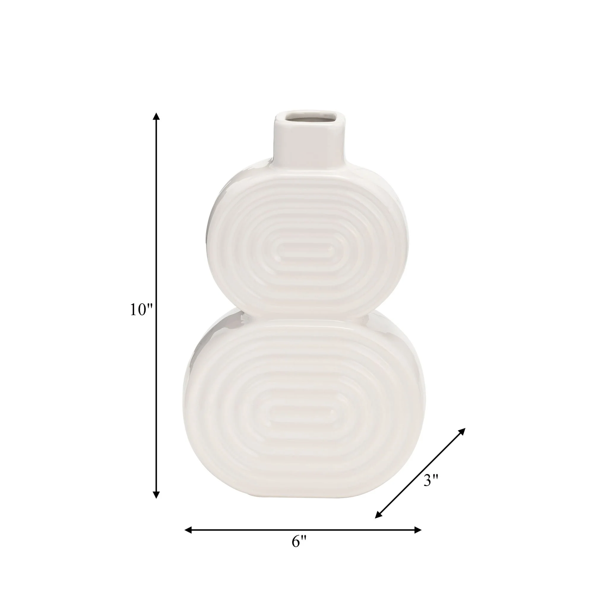 Cer, 10" Stacked Circles Vase, White - Image 8