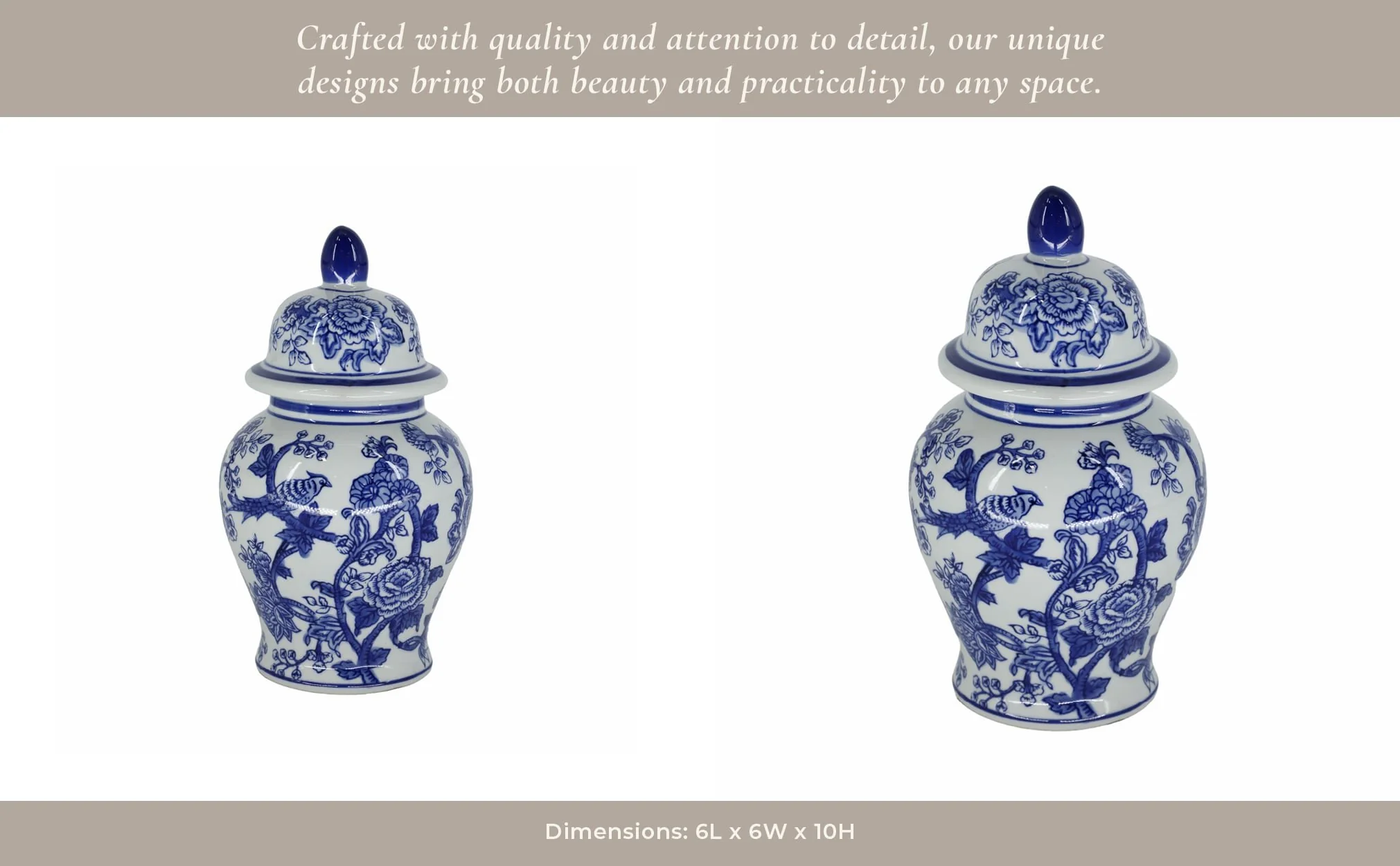 Cer, 10" Temple Jar Bird/flower, Blue - Image 12