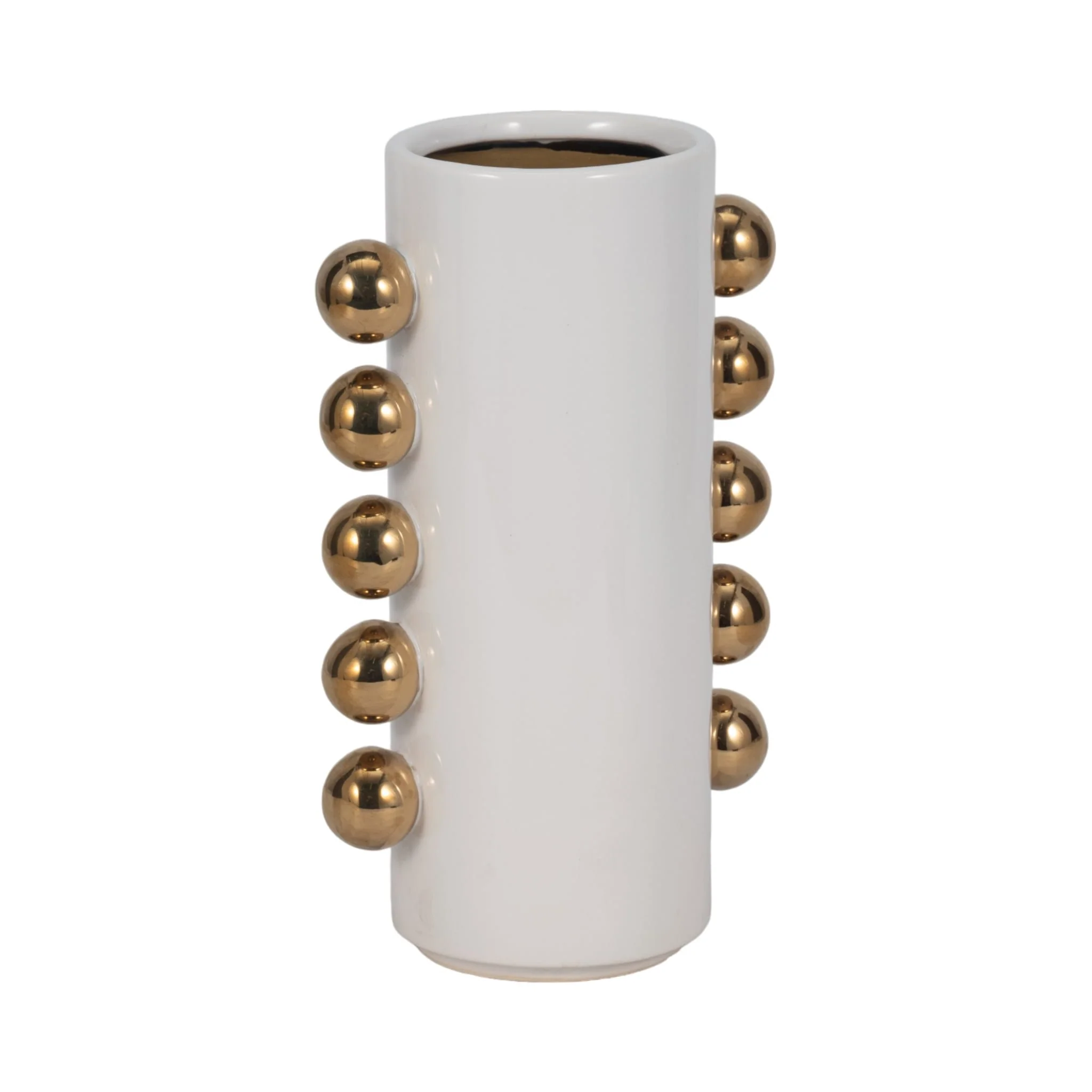 Cer, 10" Vase W/ Side Knobs, White/gold - Image 3