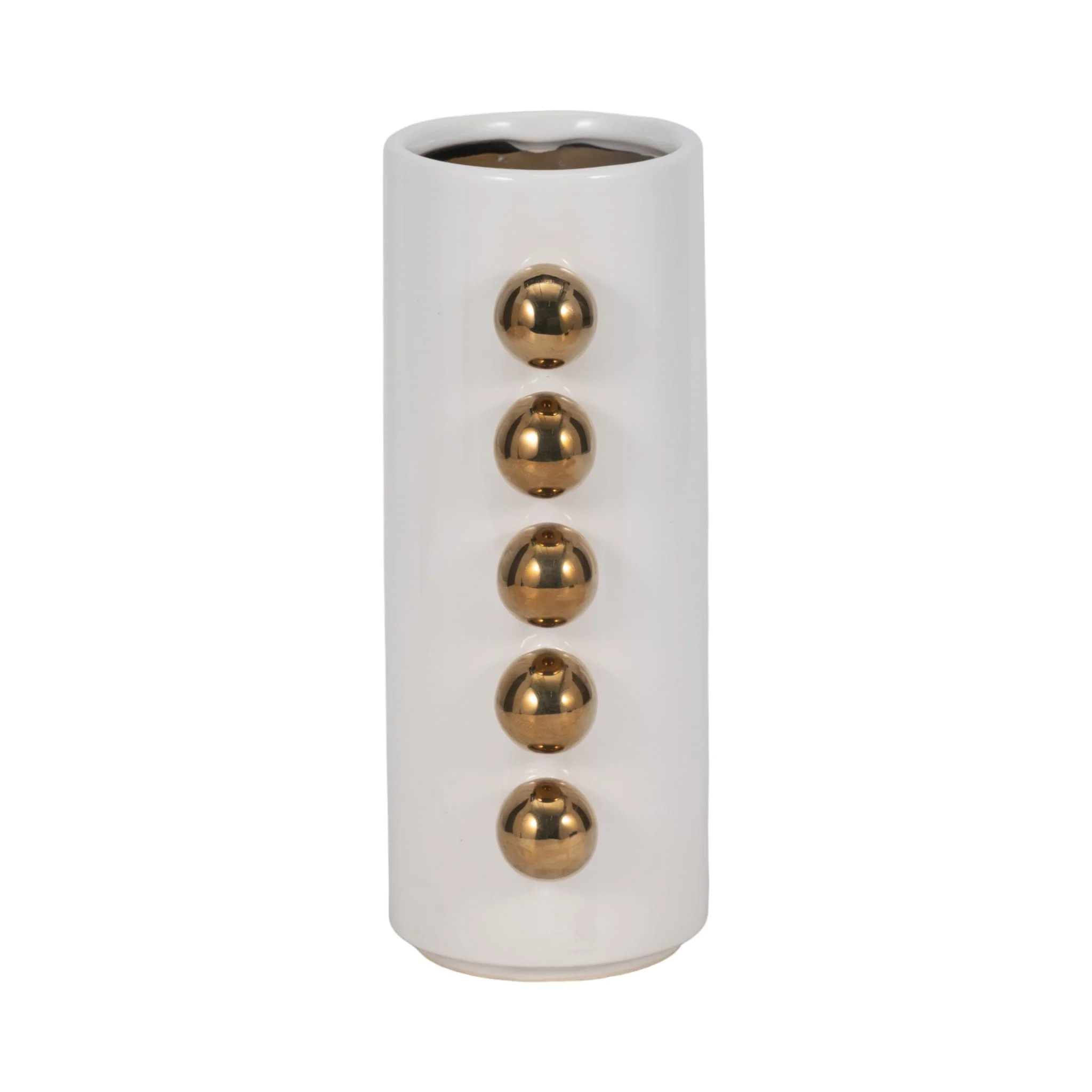 Cer, 10" Vase W/ Side Knobs, White/gold - Image 4