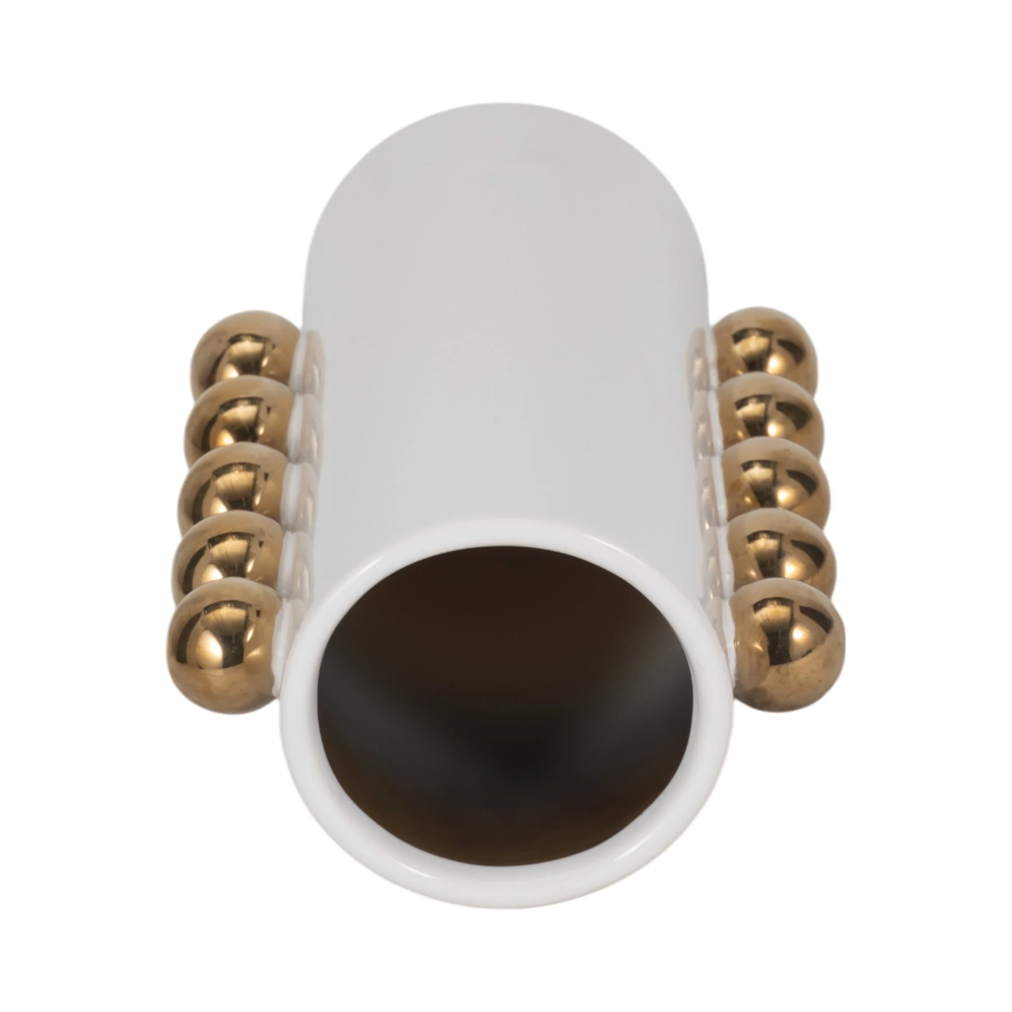 Cer, 10" Vase W/ Side Knobs, White/gold - Image 6
